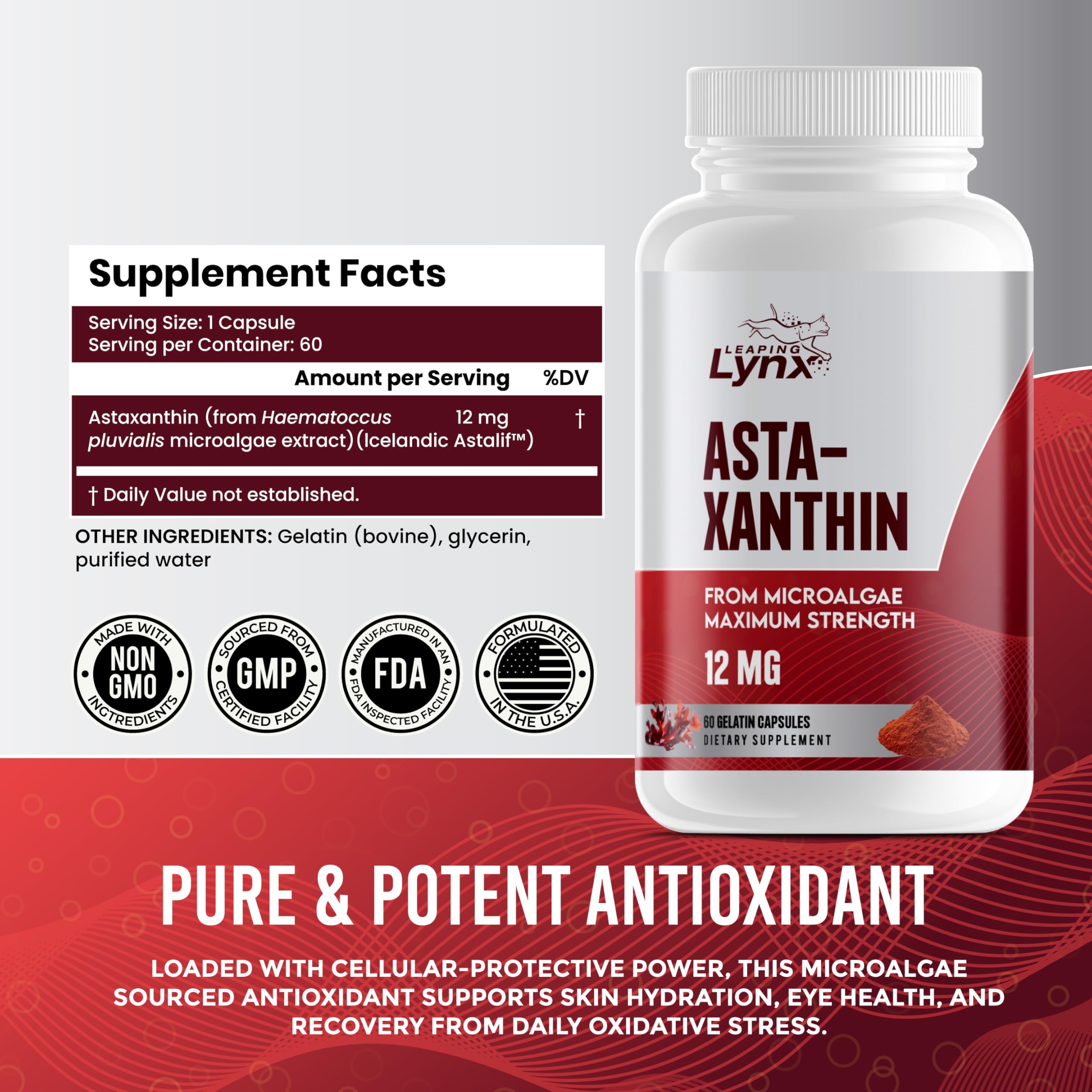 Leaping Lynx Astaxanthin bottle with 60 capsules