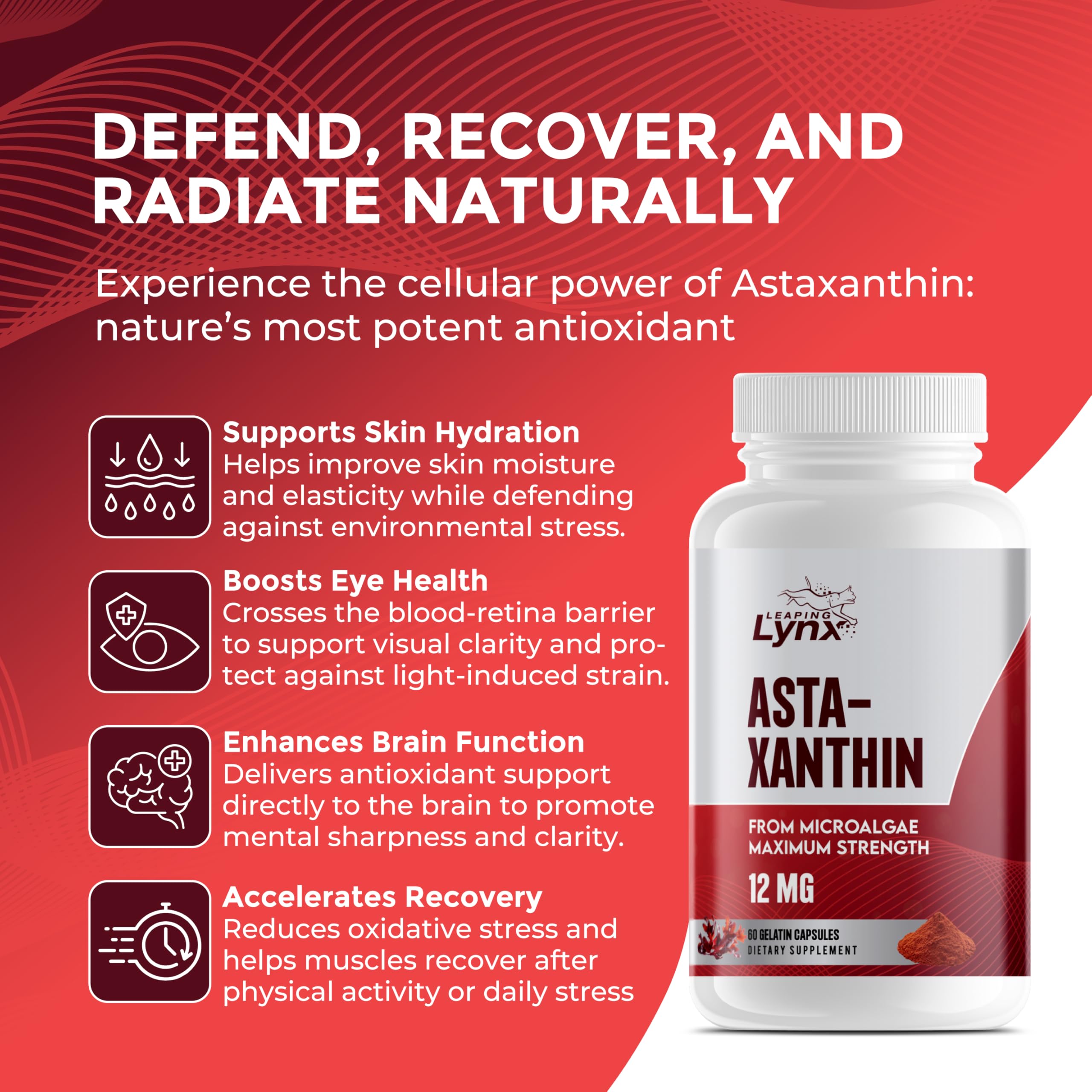 Leaping Lynx Astaxanthin supplement with a measuring spoon