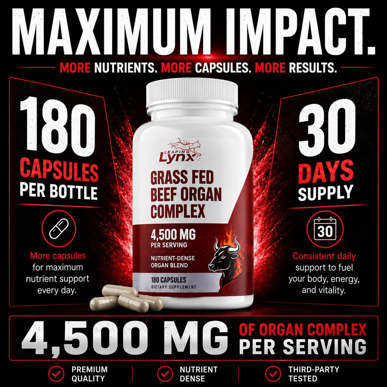 Leaping Lynx Beef Liver Capsules showing capsule size