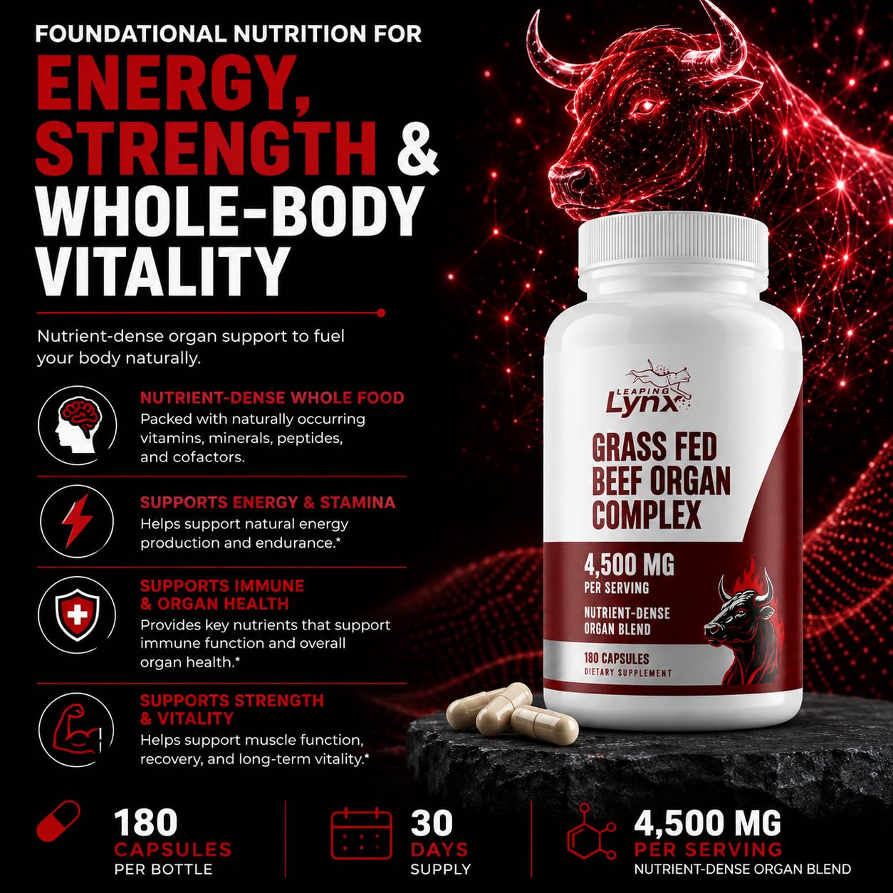Leaping Lynx Beef Liver Capsules with nutritional information