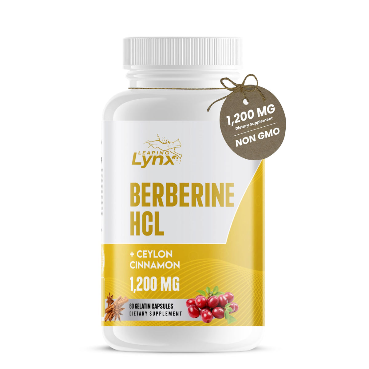 Leaping Lynx Berberine HCl 1200mg capsules front view
