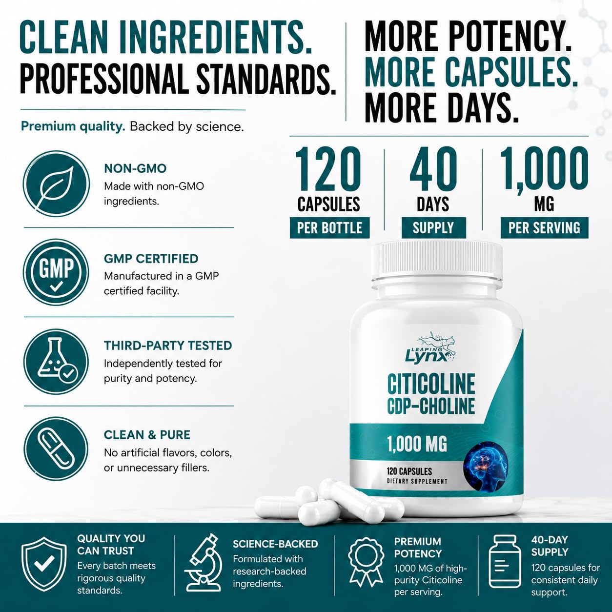 Leaping Lynx Citicoline 1000 mg supplement label close-up