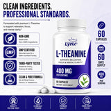Leaping Lynx L-Theanine Supplement 400mg capsules on a surface