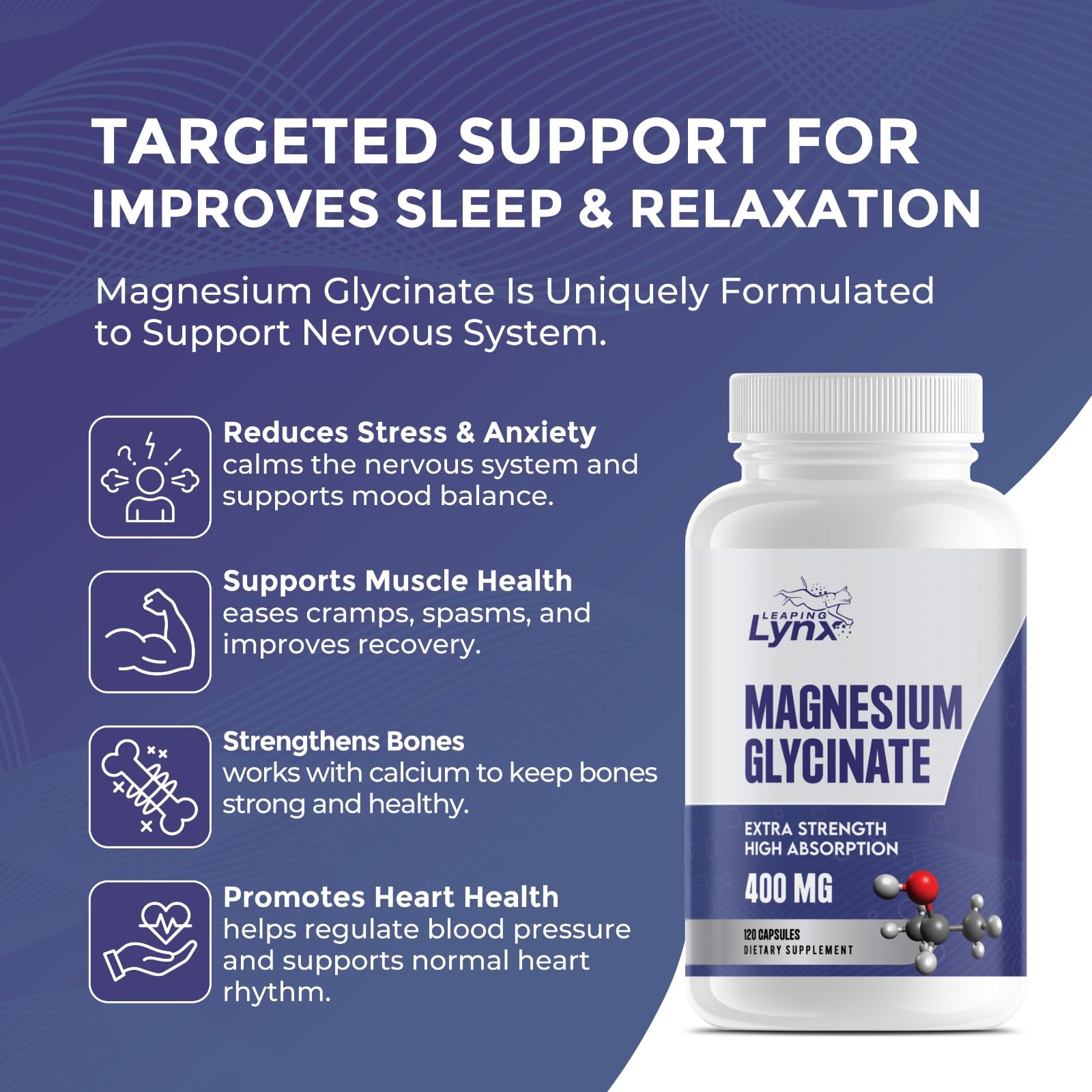 Leaping Lynx Magnesium Glycinate capsules with a glass of water