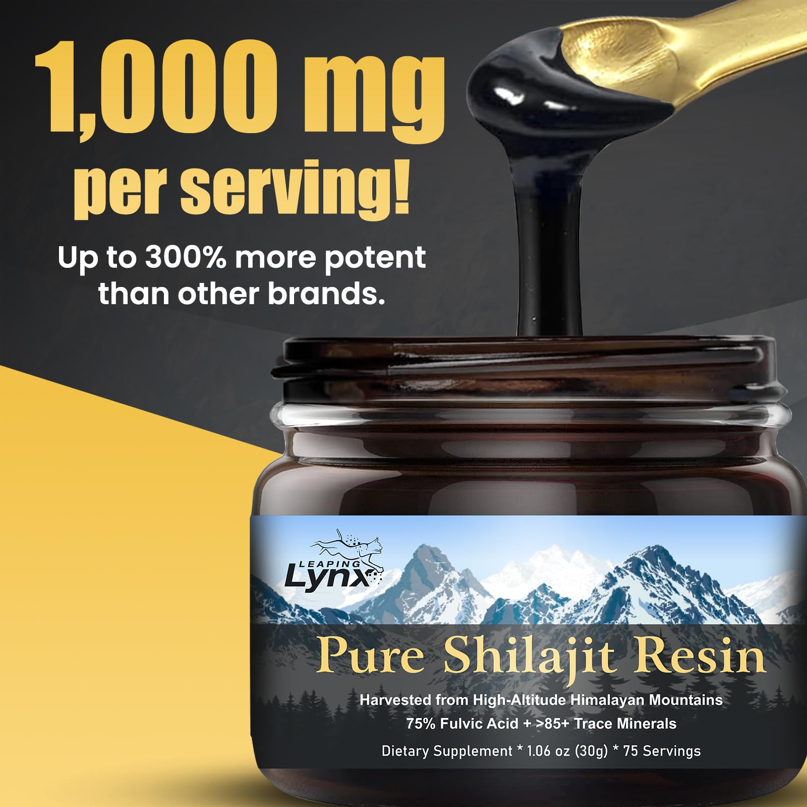 Leaping Lynx Shilajit Resin 1000mg back view with ingredient details