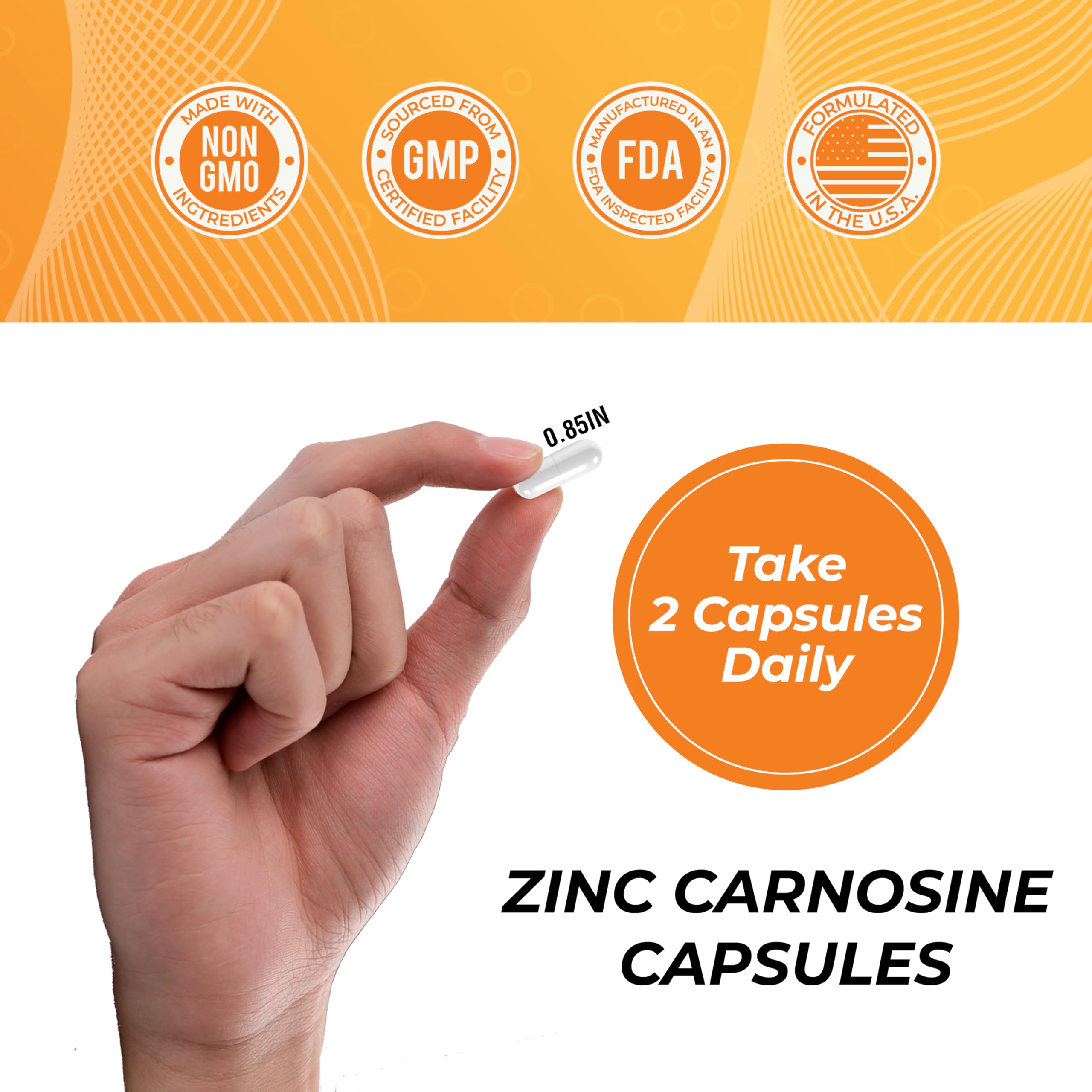 Leaping Lynx Zinc Carnosine Capsules 86 mg back view with ingredients