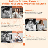 LeCozz Saffron Supplement Capsules displayed with a glass of water