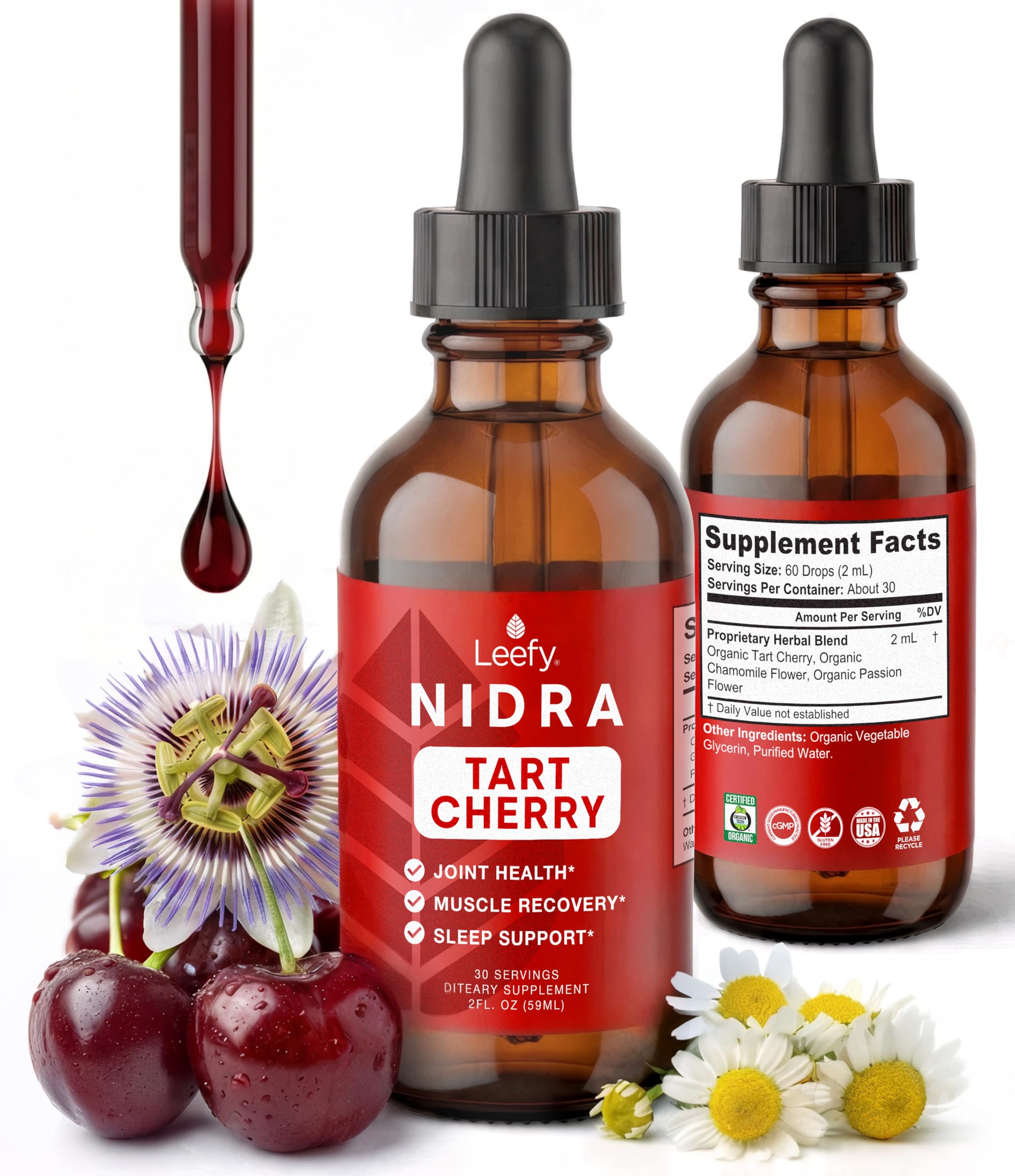 Leefy Tart Cherry Supplement 2 Fl Oz bottle front view