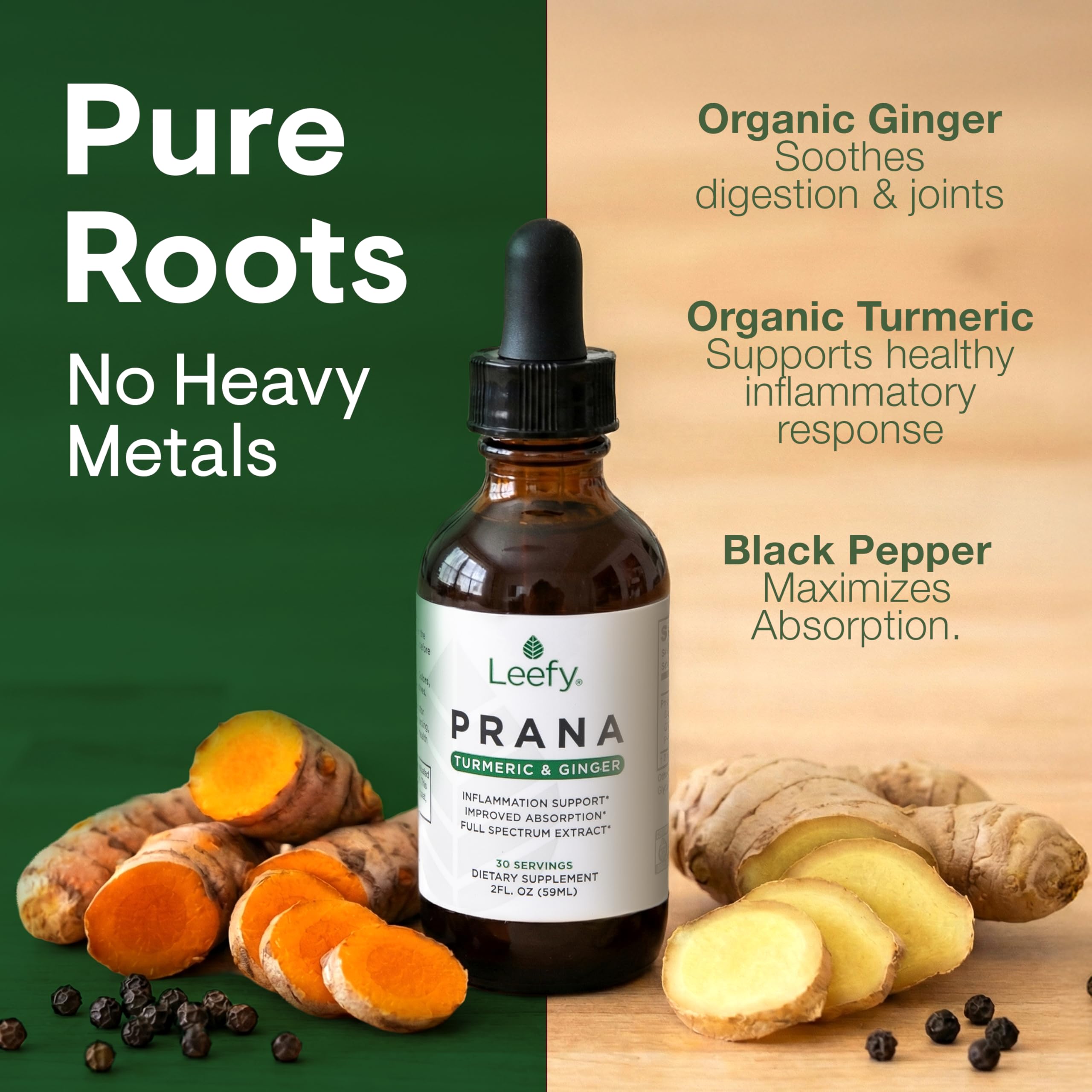 Leefy Turmeric Liquid Supplement with black pepper and ginger ingredients