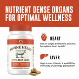Left Coast Performance Beef Heart and Liver Capsules on a wooden table