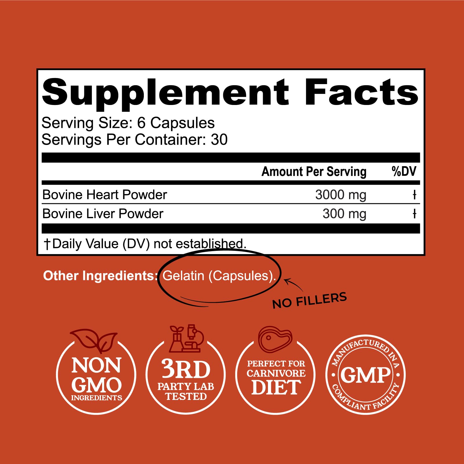 Left Coast Performance Beef Heart and Liver Capsules side view