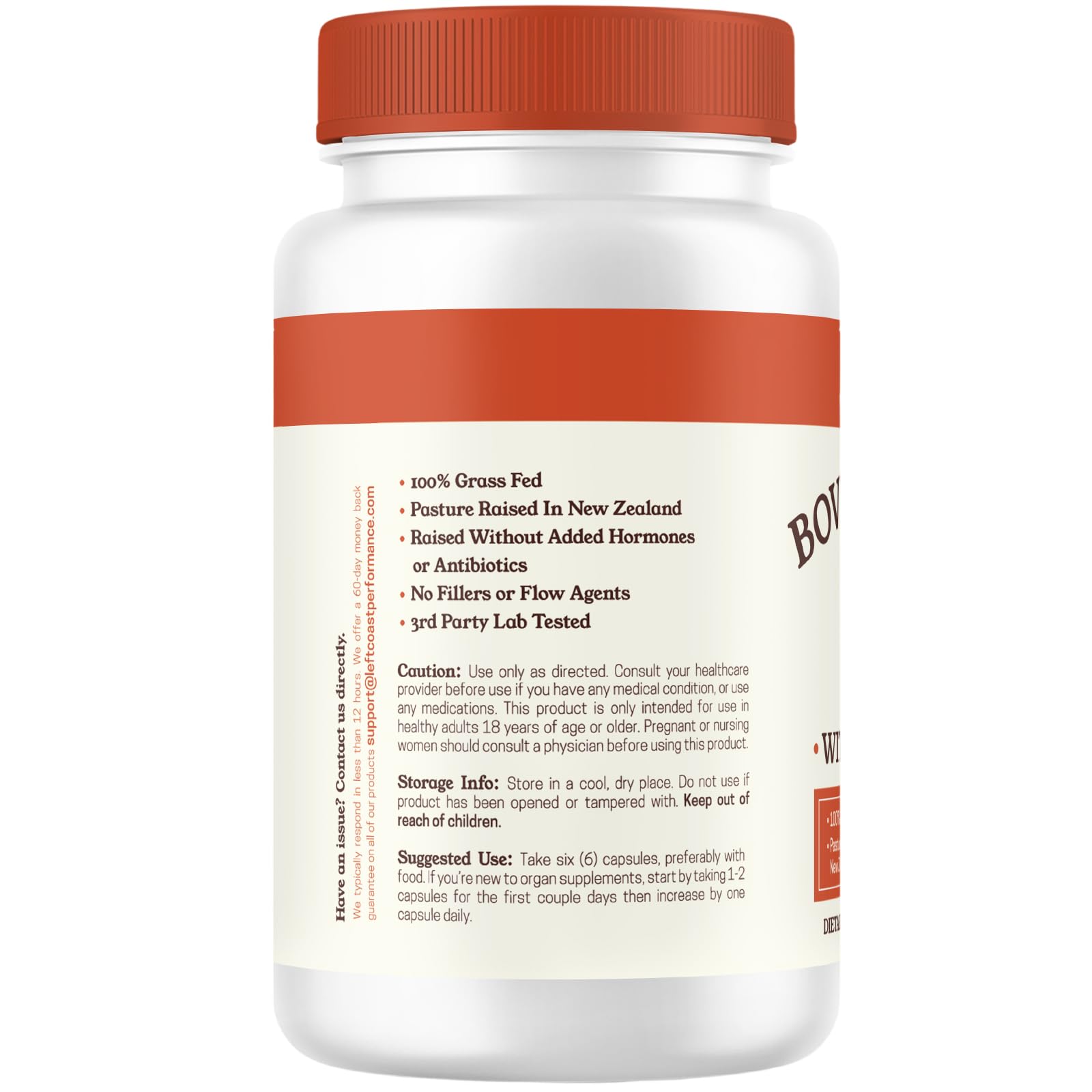 Left Coast Performance Beef Heart and Liver Capsules with a measuring spoon