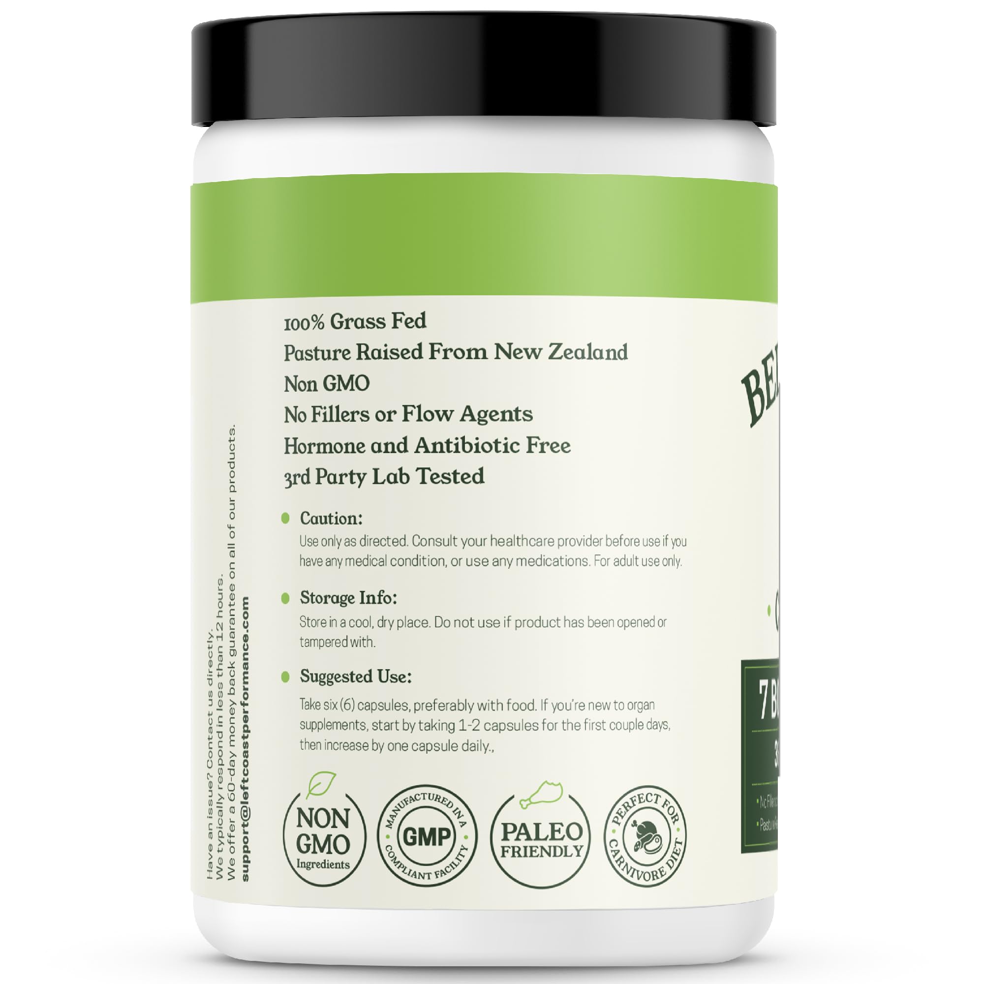 Left Coast Performance Beef Organ Supplement lifestyle scene with fresh ingredients