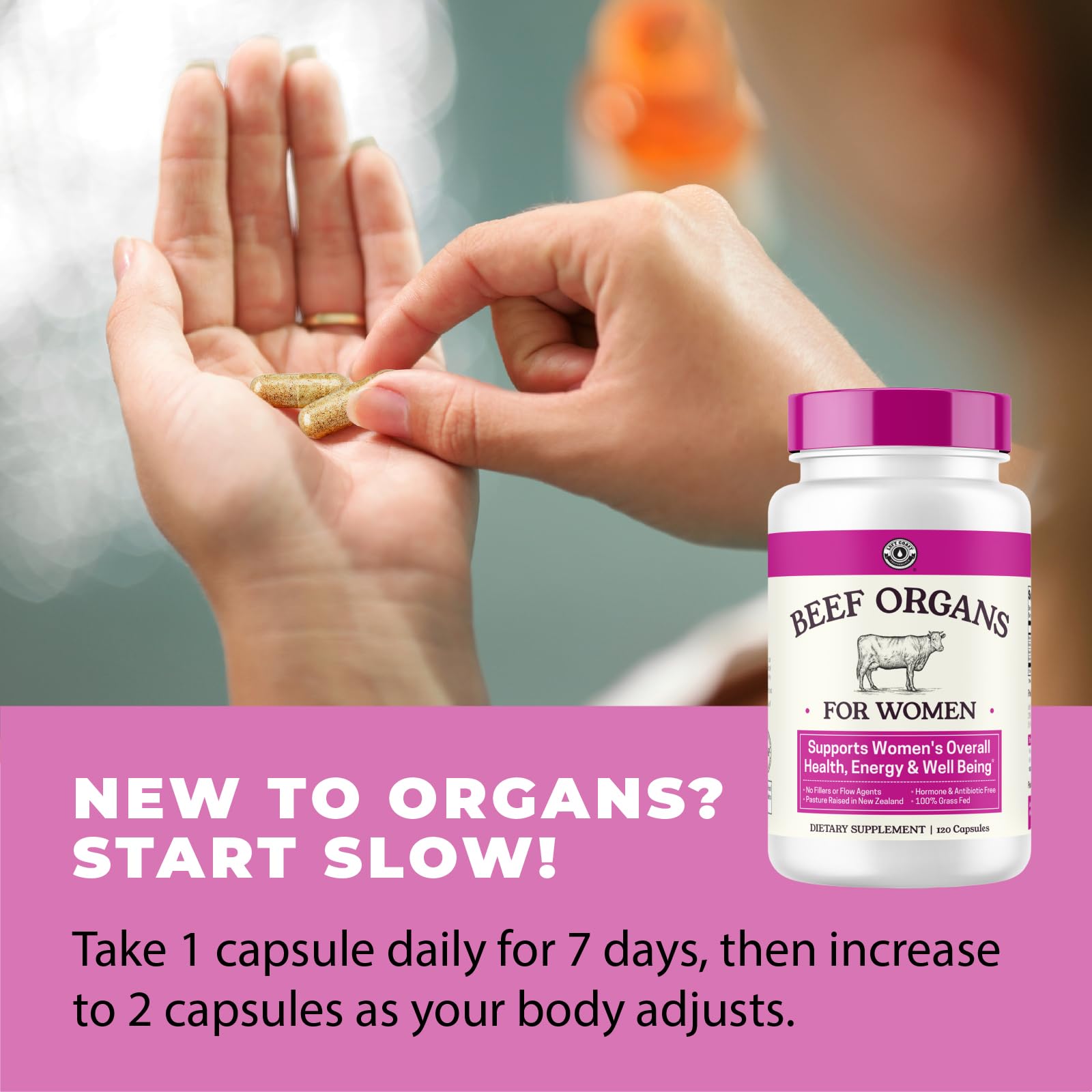 Left Coast Performance Beef Organs Supplement for Women, packaging