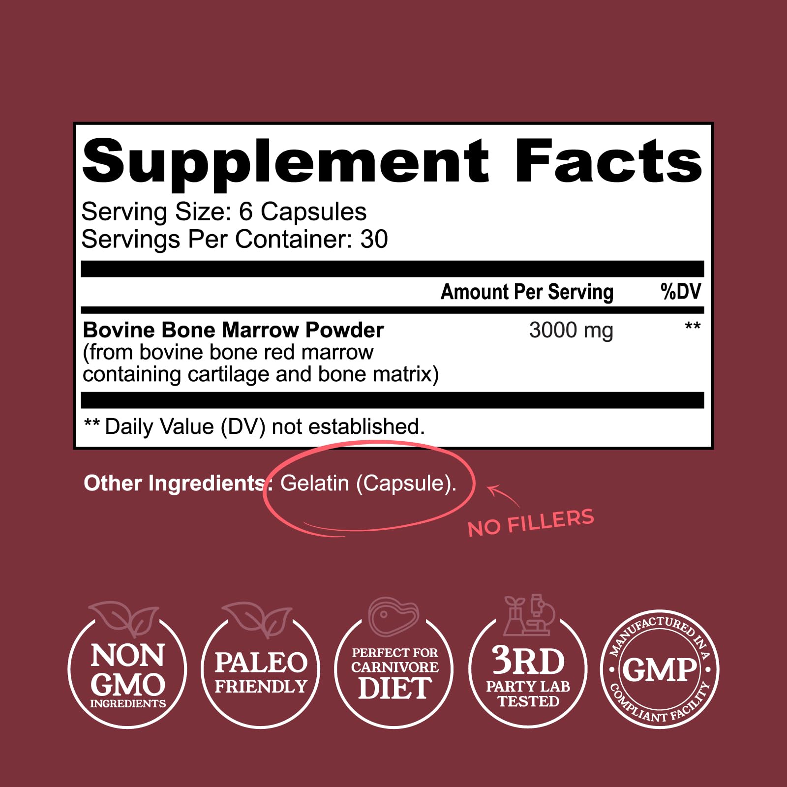 Left Coast Performance Bovine Bone Marrow Capsules side view