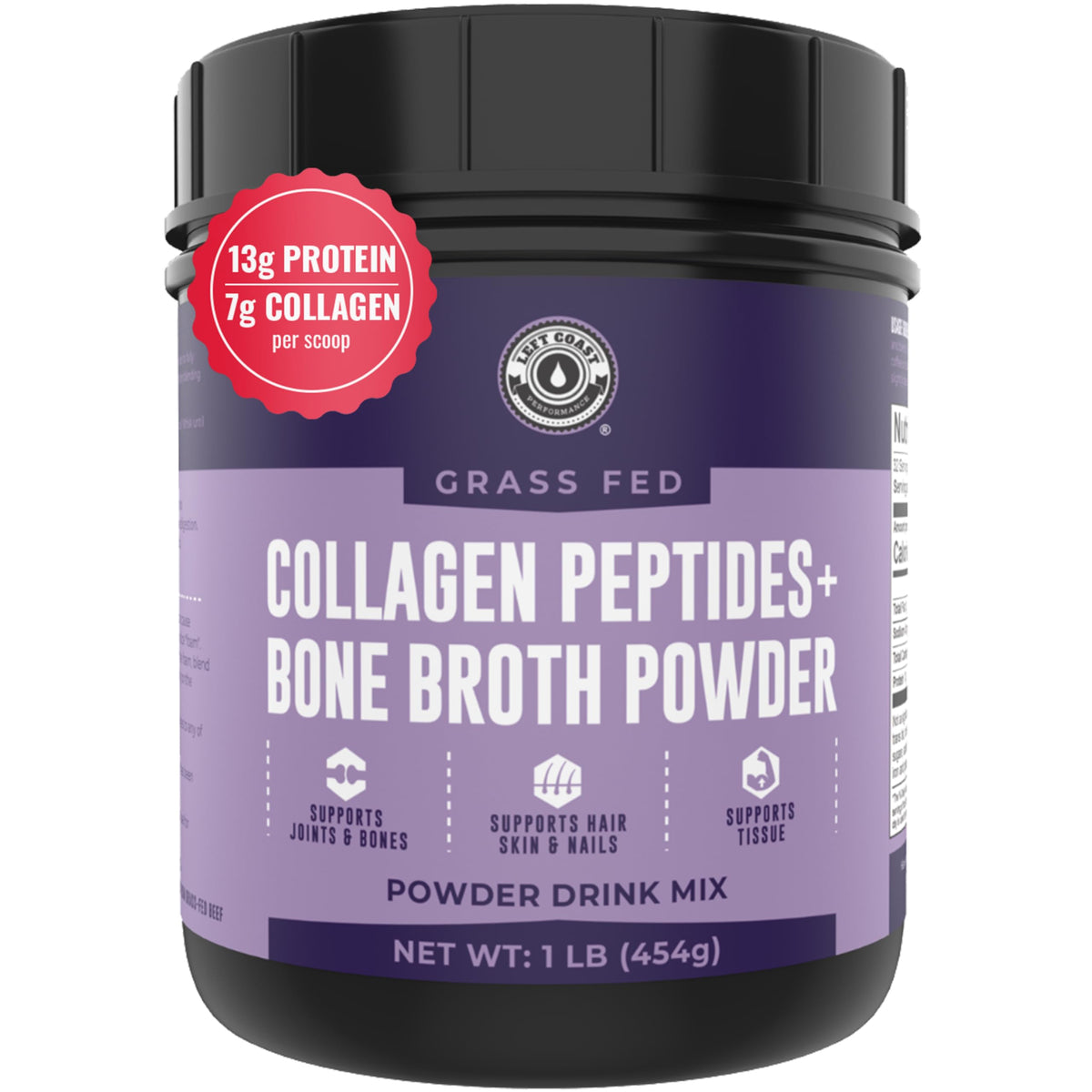 Left Coast Performance Collagen Peptide Powder 16 oz front view