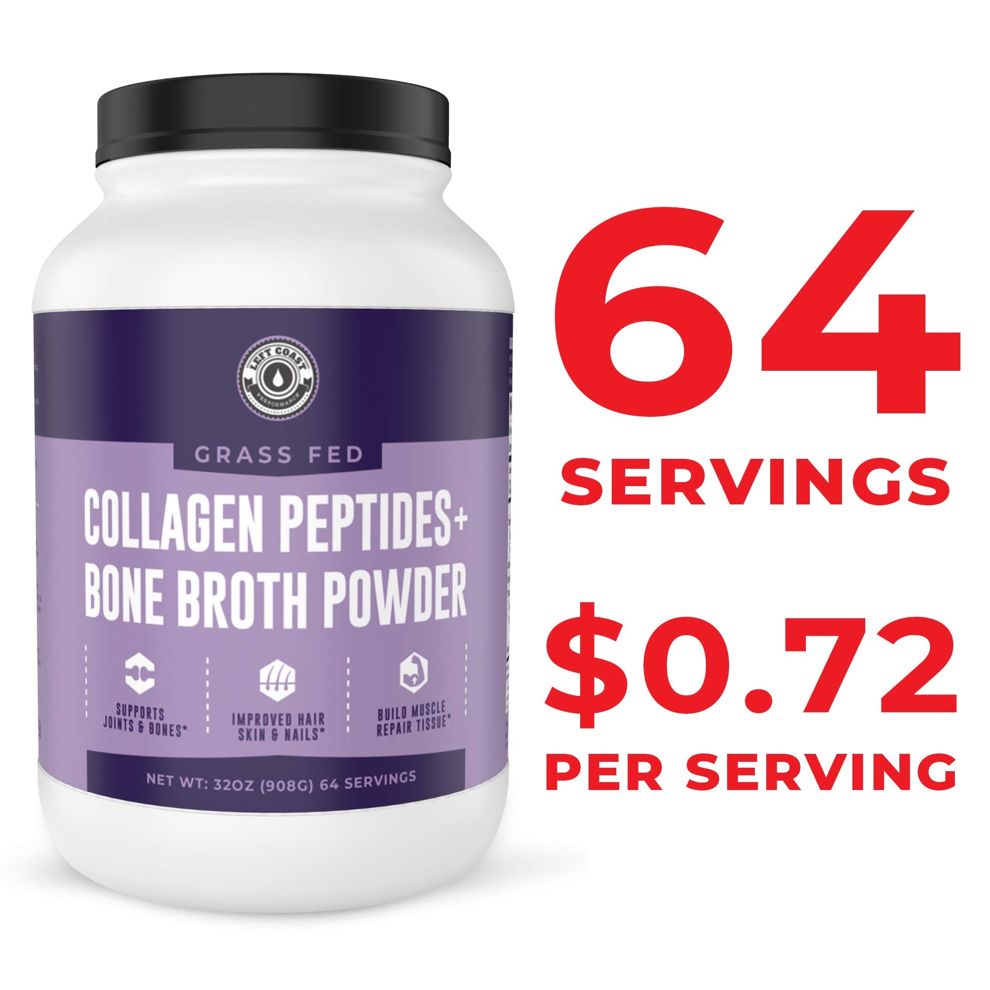 Left Coast Performance Collagen Peptides and Bone Broth Powder serving suggestion in a glass
