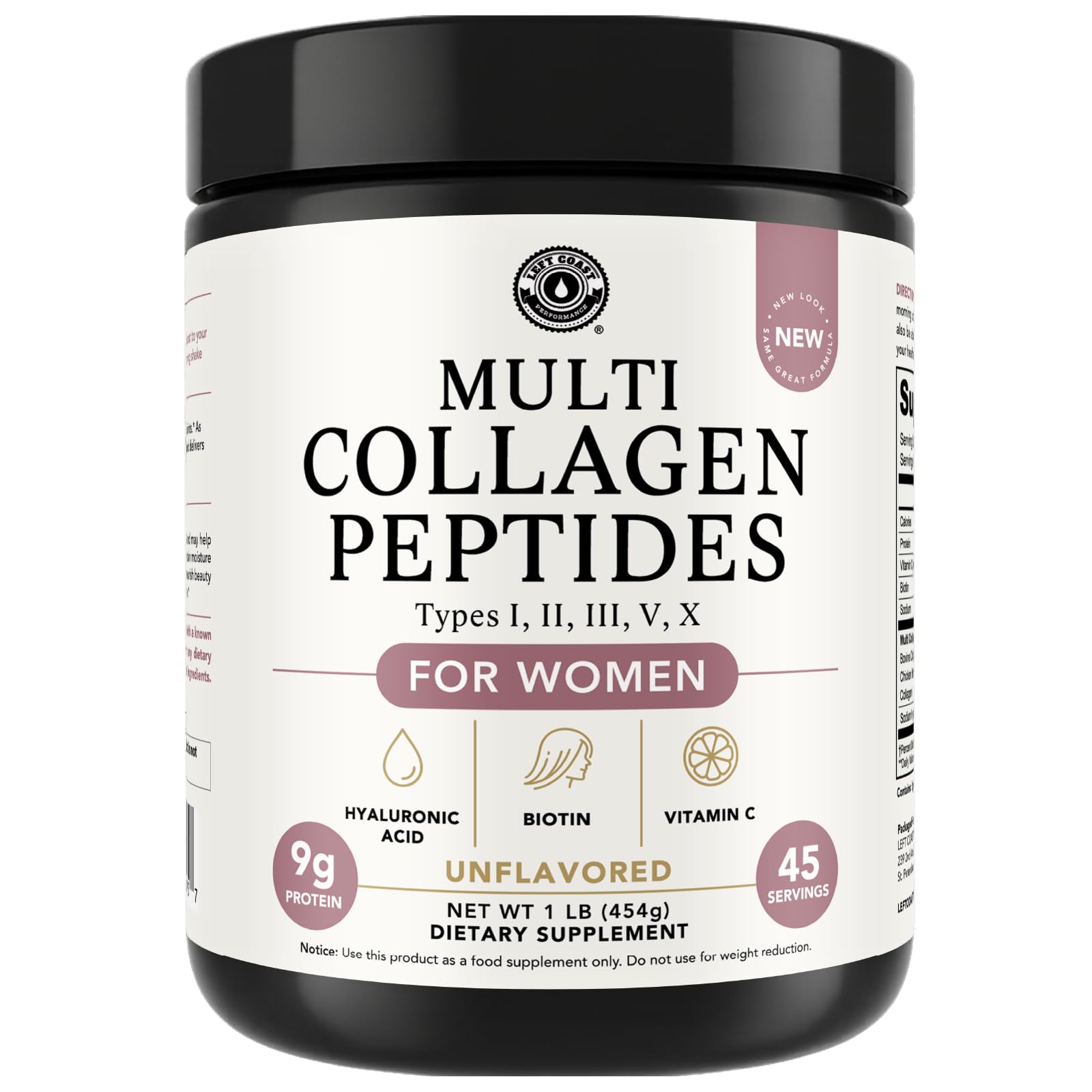 Left Coast Performance Collagen Supplement 16oz front view