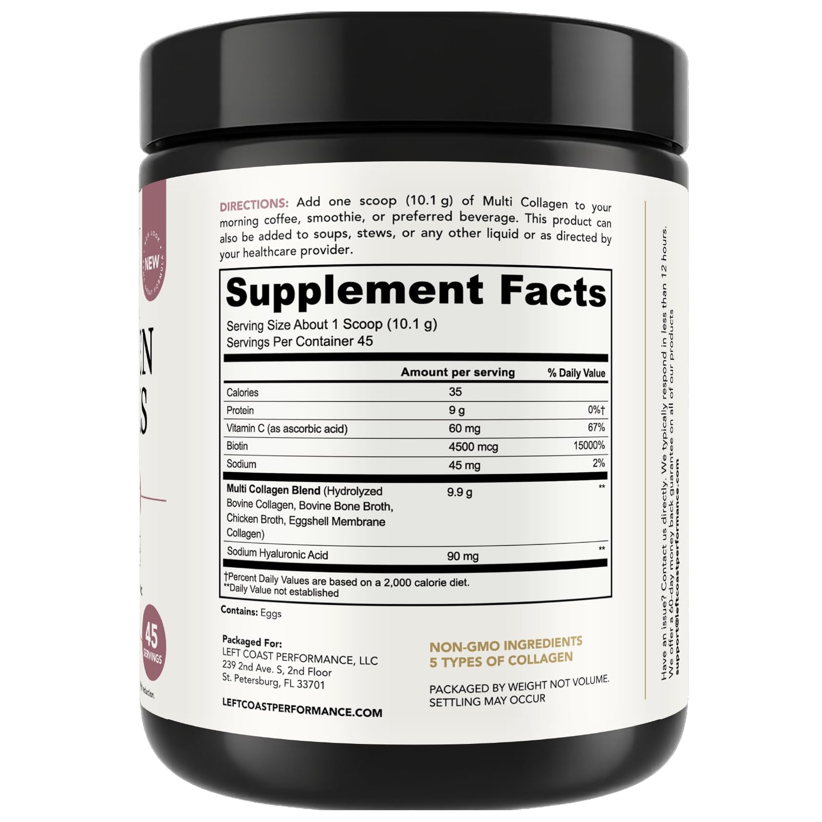 Left Coast Performance Collagen Supplement 16oz on a wooden table