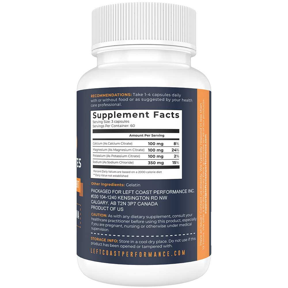 Left Coast Performance Keto Electrolyte Capsules side view showing label