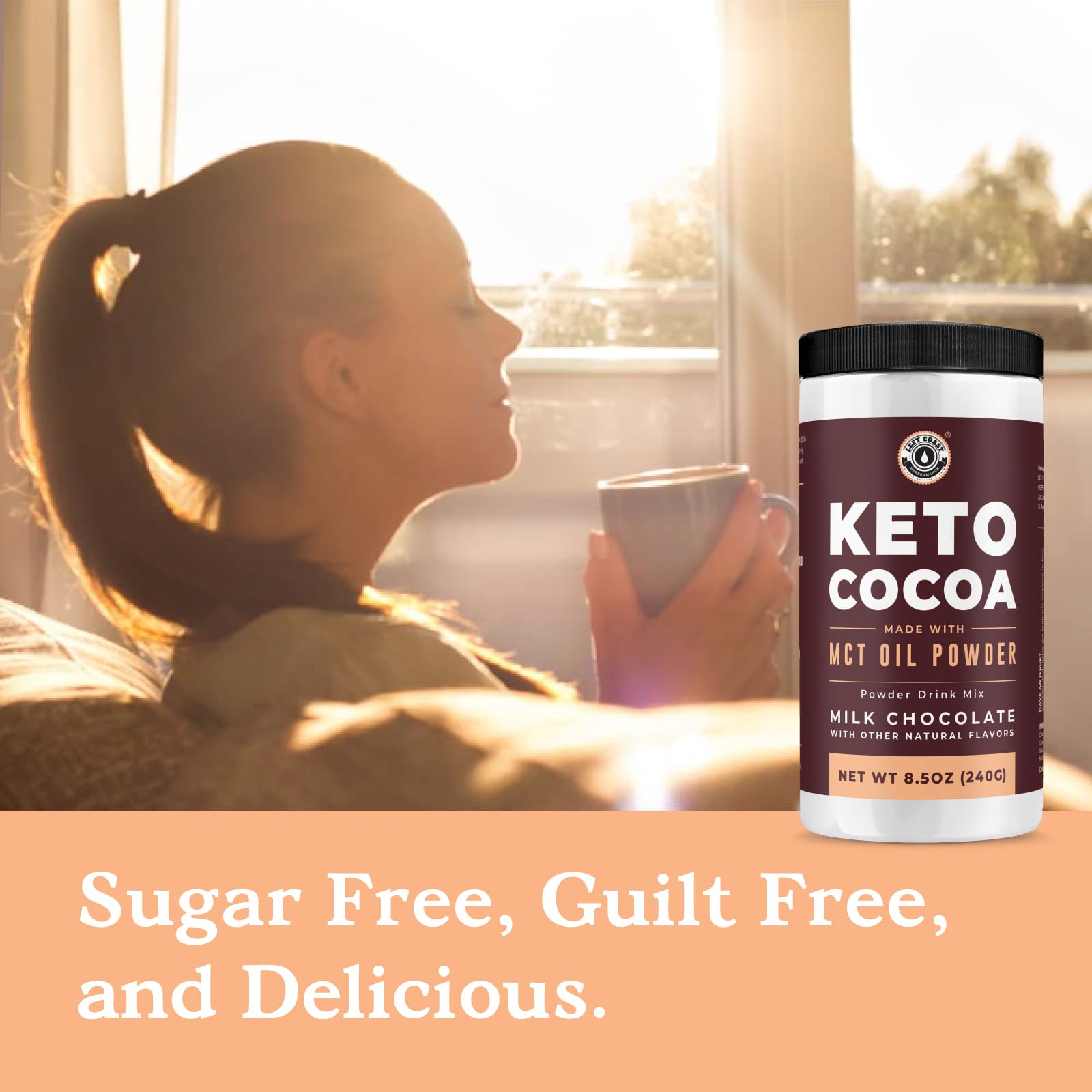 Left Coast Performance Keto Friendly Hot Chocolate Drink Mix 240g mixed with milk