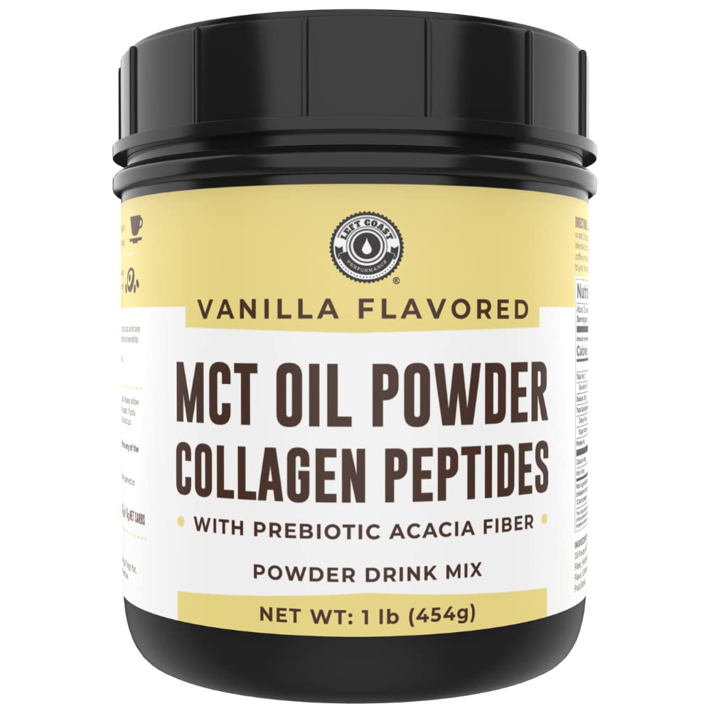 Left Coast Performance MCT Oil Powder front view with packaging