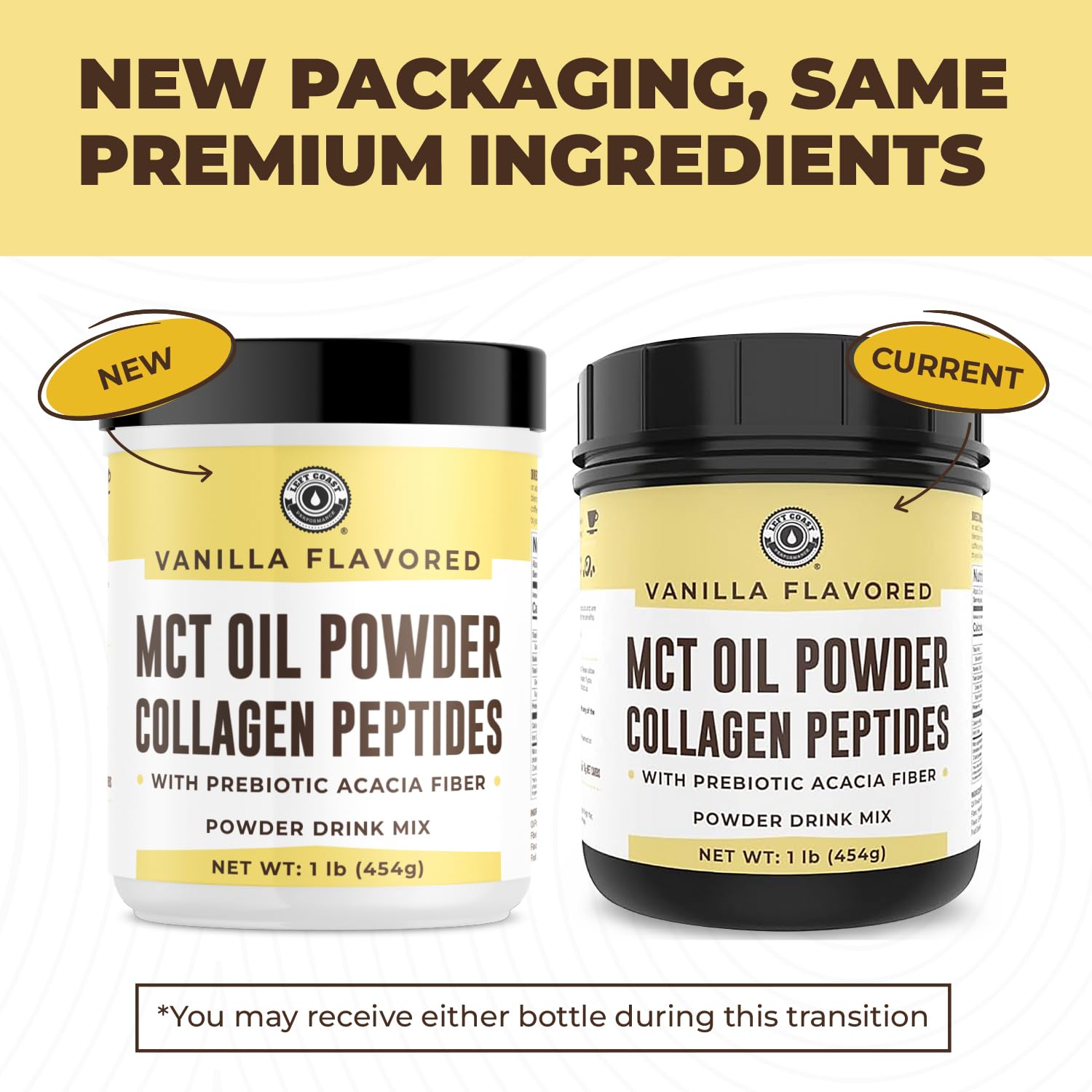 Left Coast Performance MCT Oil Powder scoop showing creamy texture