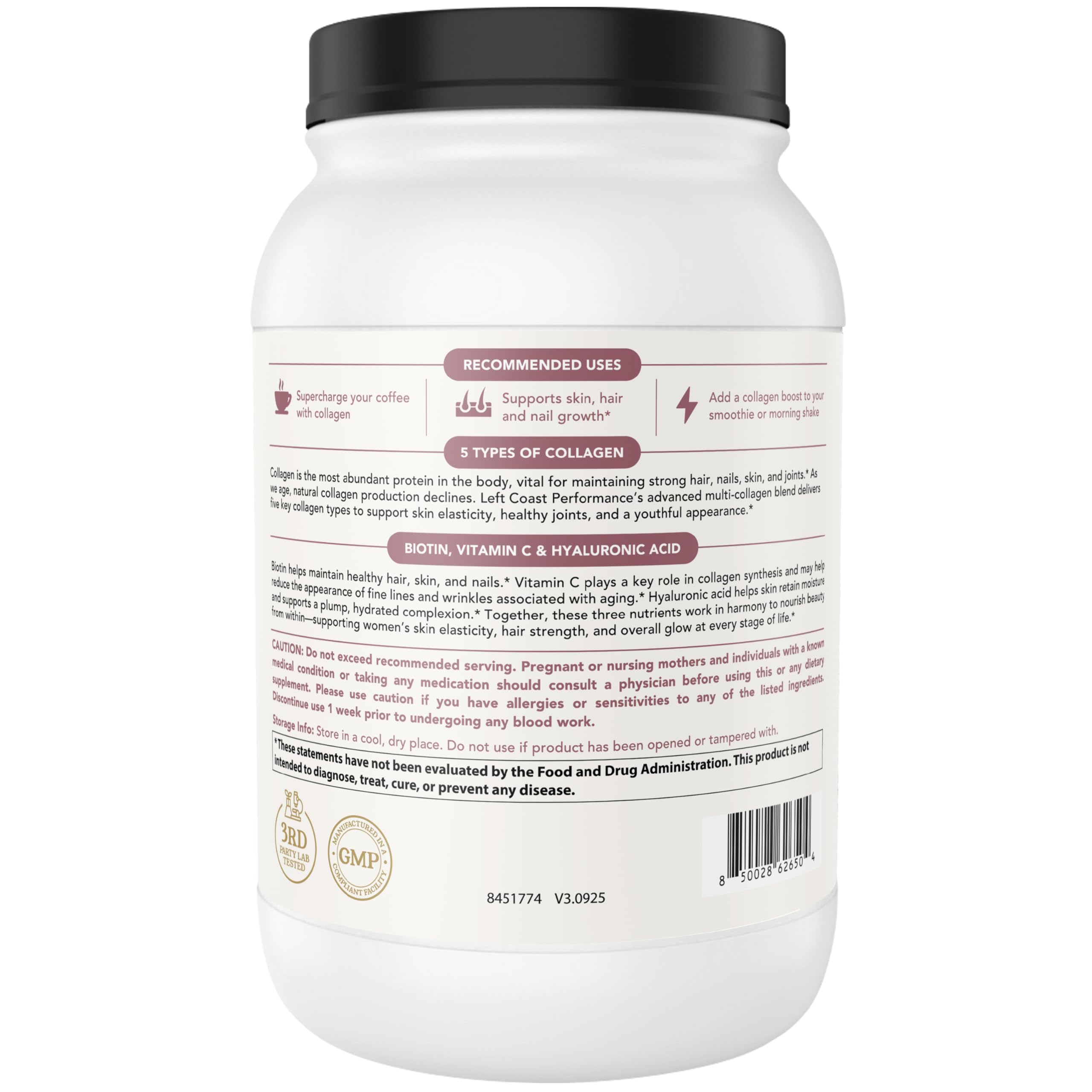 Left Coast Performance Multi Collagen Protein Powder 2LB packaging details