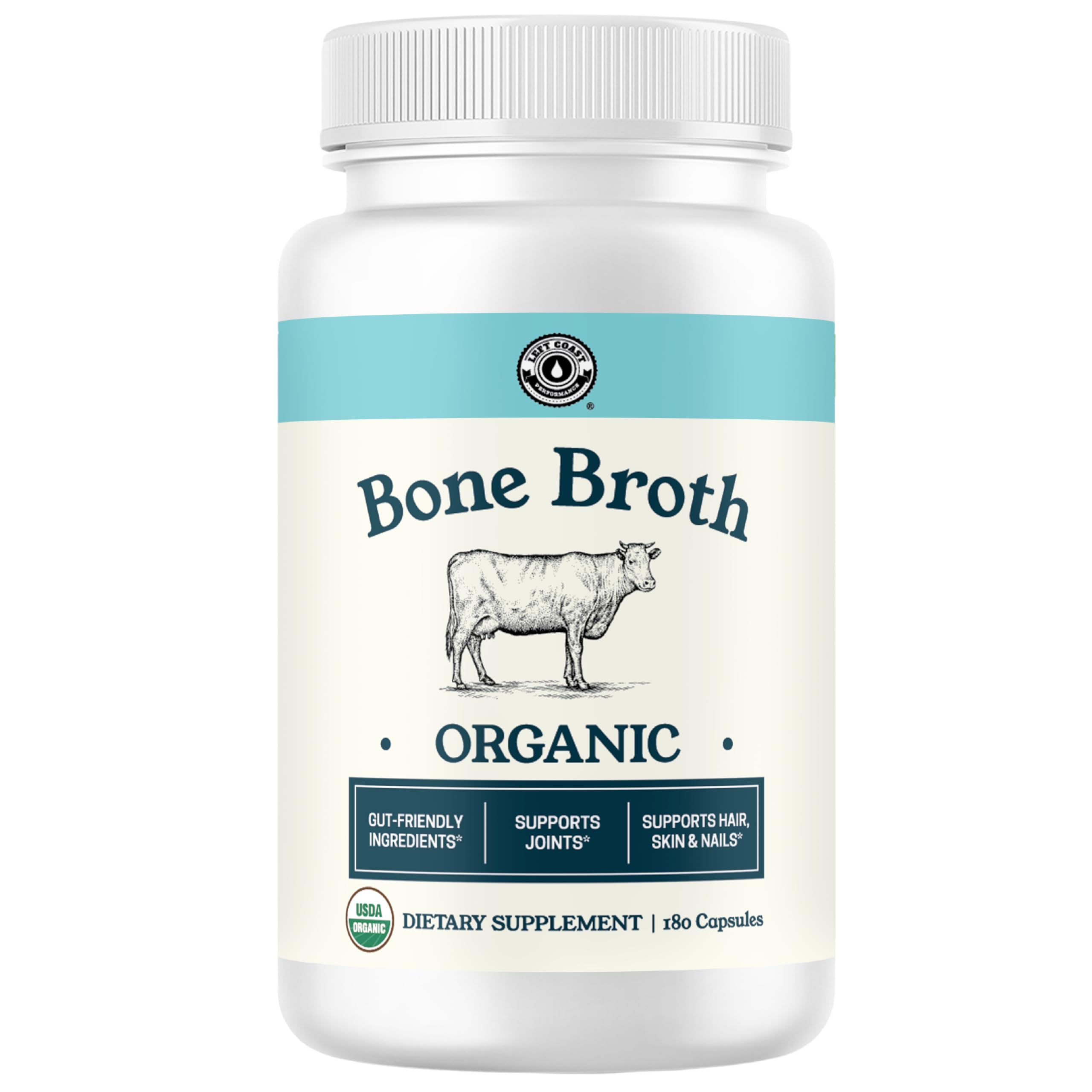 Left Coast Performance Organic Bone Broth Capsules front view