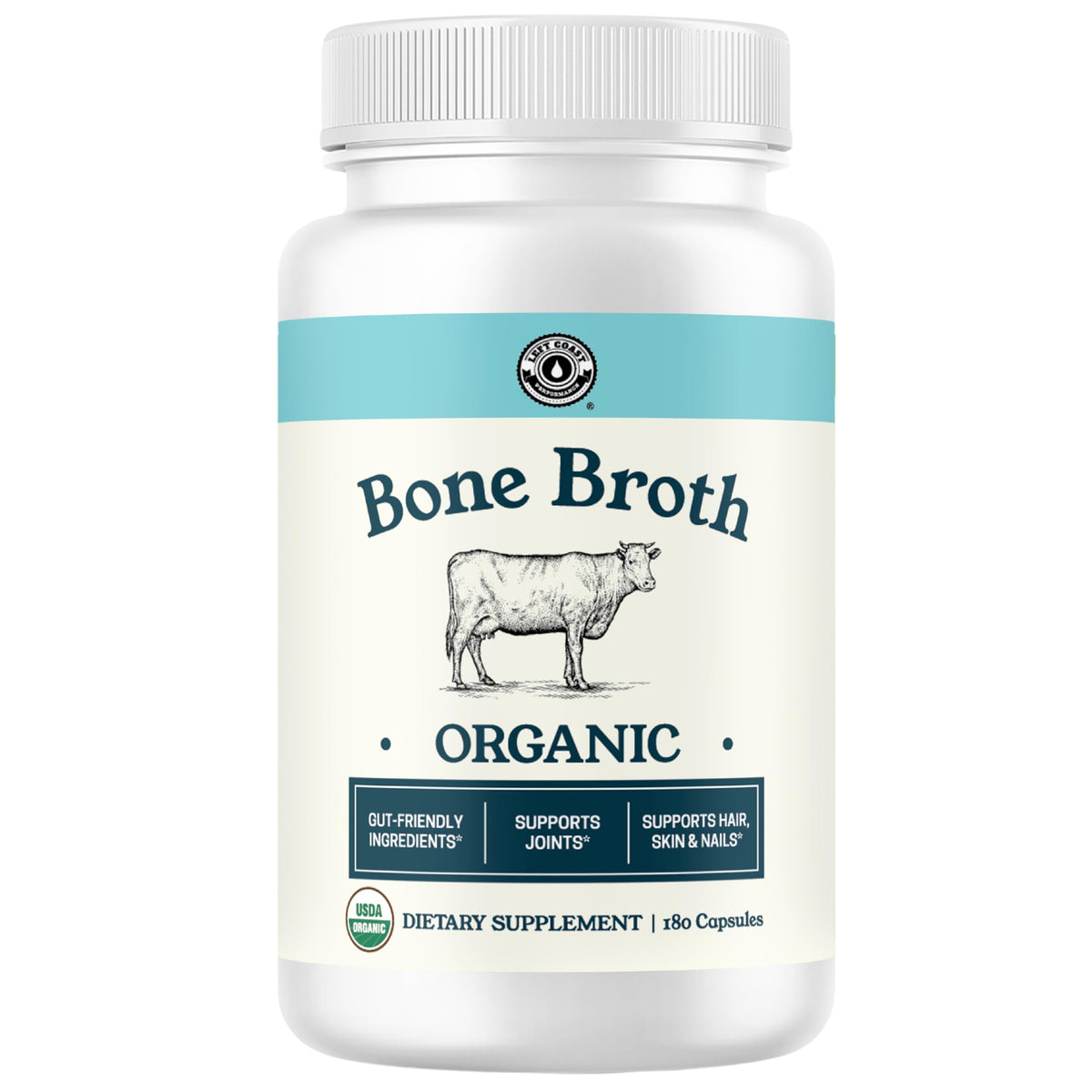 Left Coast Performance Organic Bone Broth Capsules front view