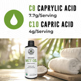 Left Coast Performance Organic MCT Oil 508g poured into a spoon