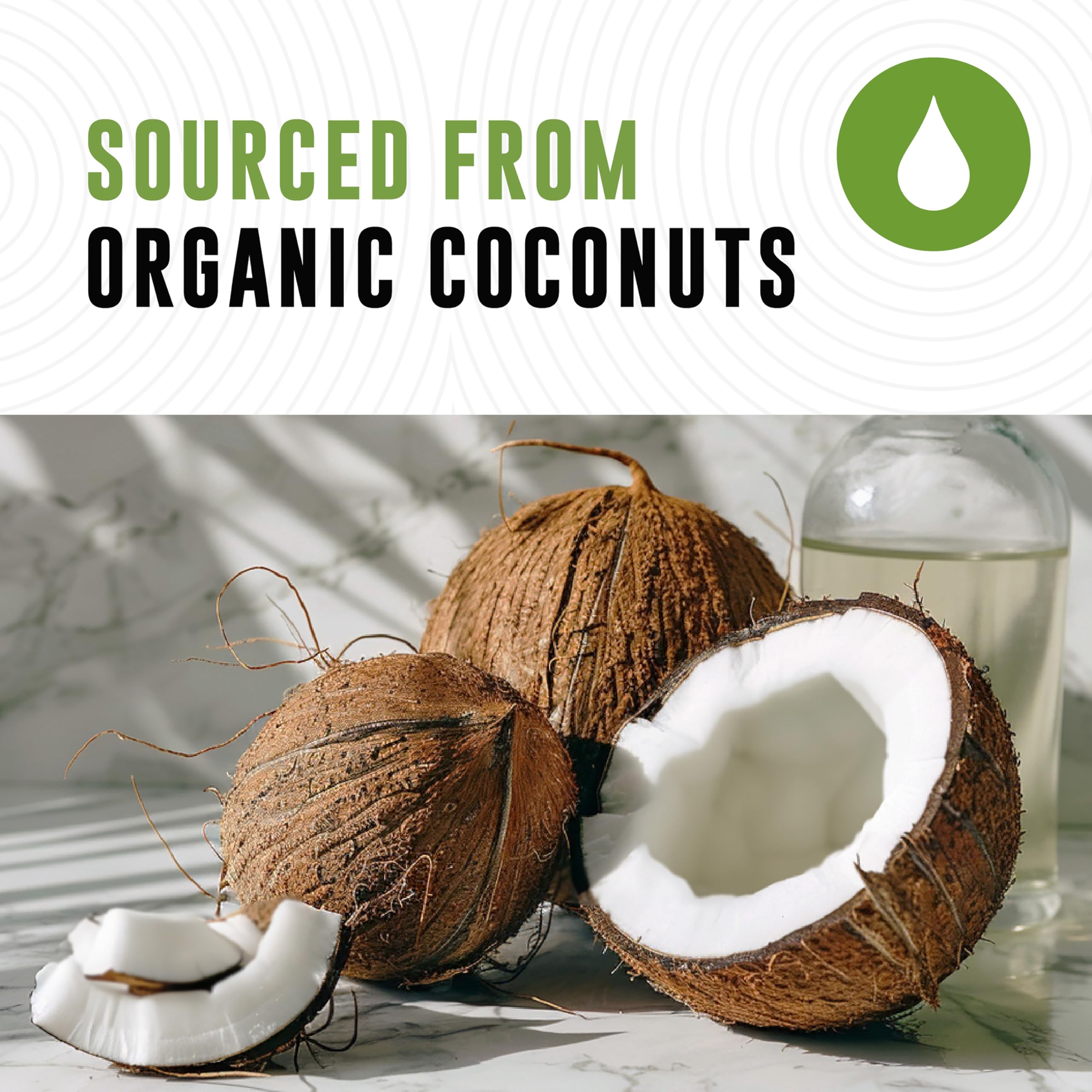 Left Coast Performance Organic MCT Oil 508g with coconut background