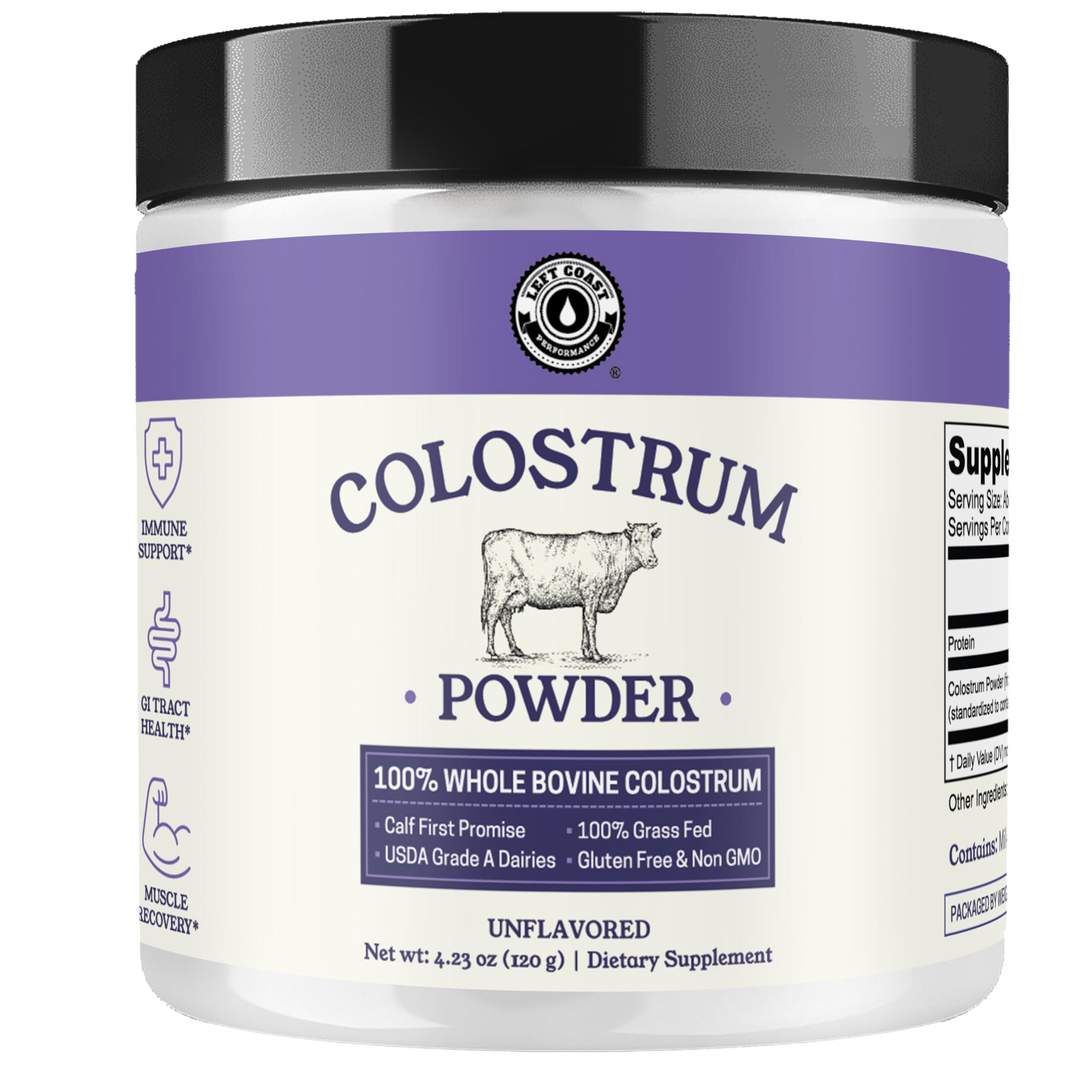 Left Coast Performance Whole Bovine Colostrum Powder front view