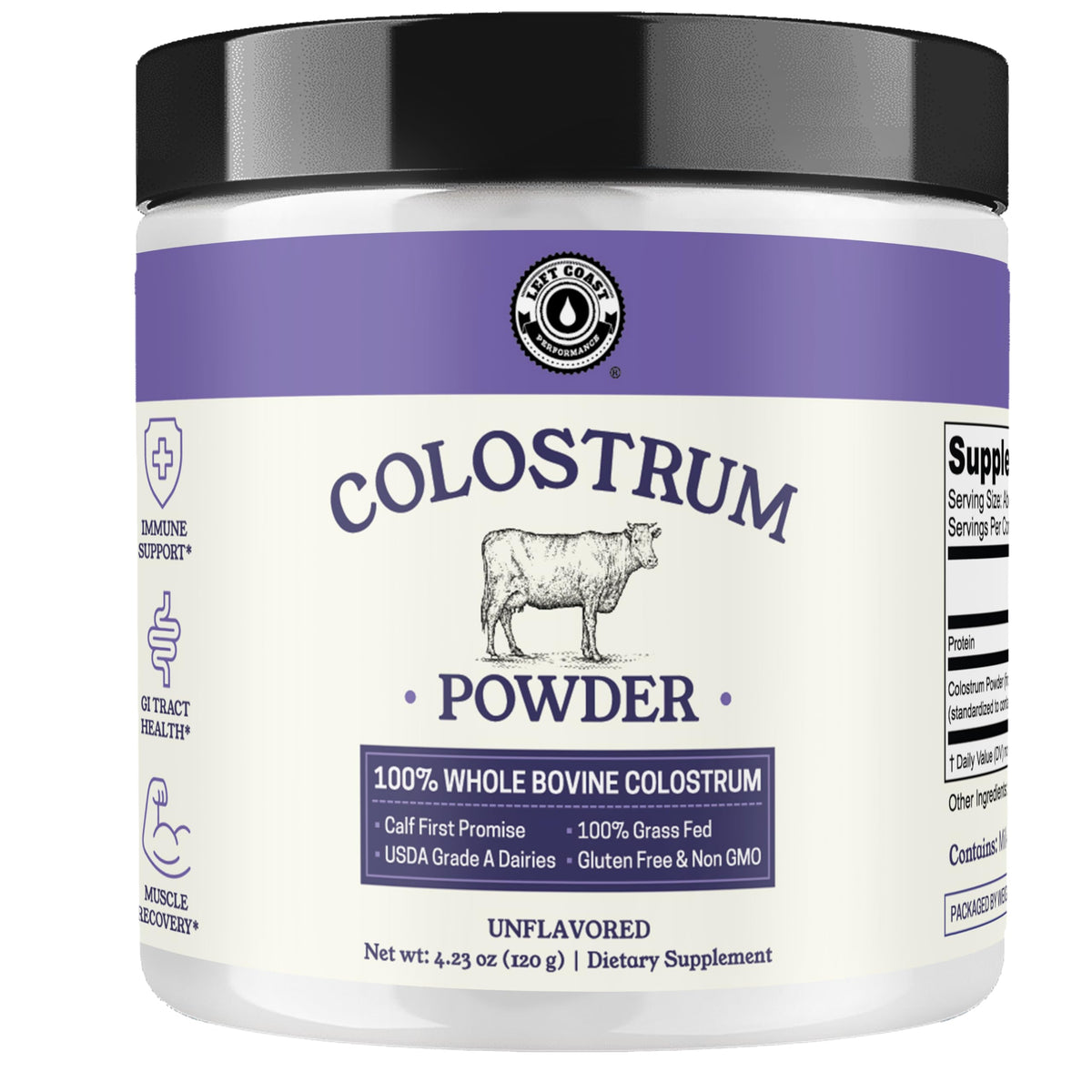 Left Coast Performance Whole Bovine Colostrum Powder front view