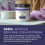 Left Coast Performance Whole Bovine Colostrum Powder in a bowl with a spoon
