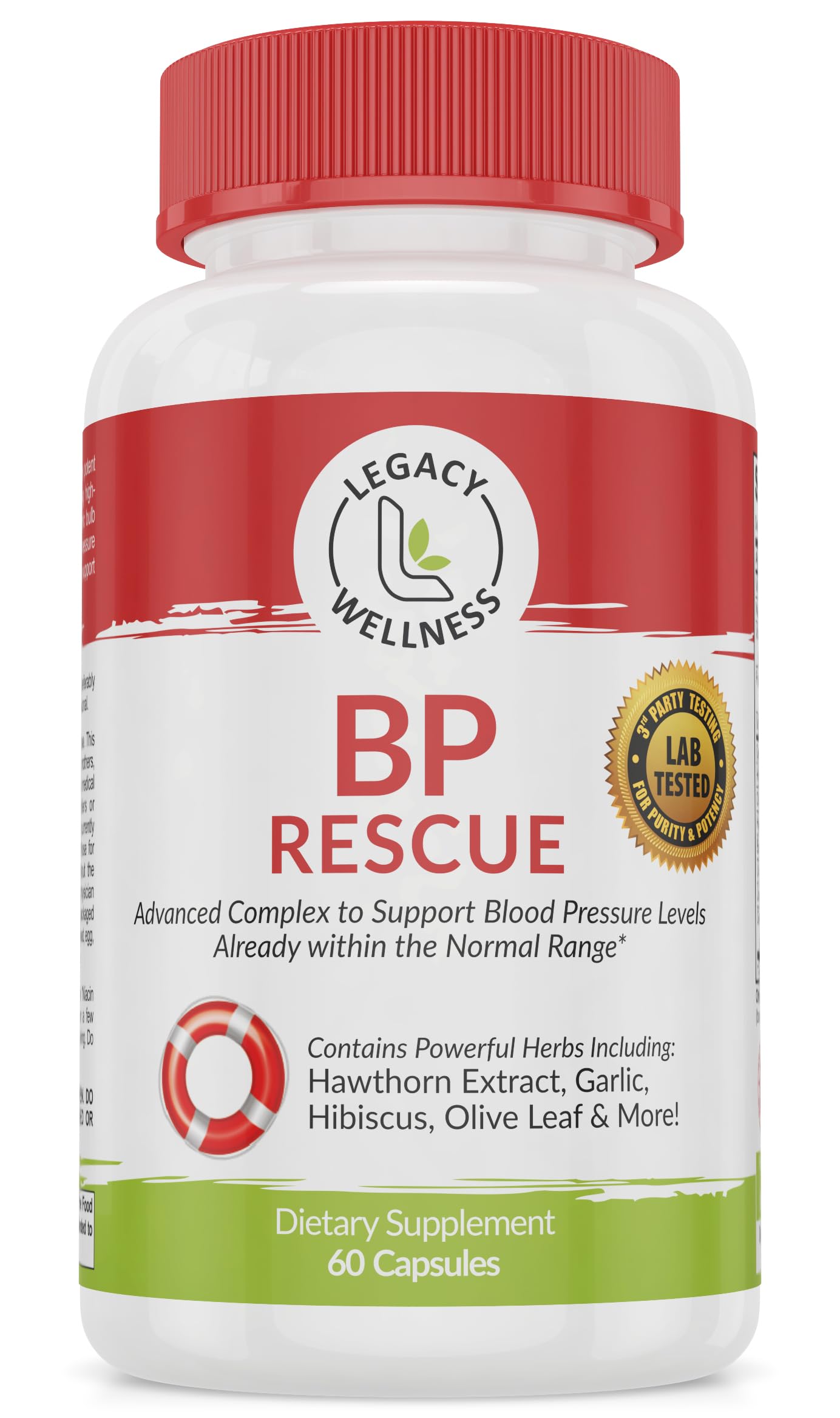 LegacyNutra BP RESCUE supplement bottle with herbs