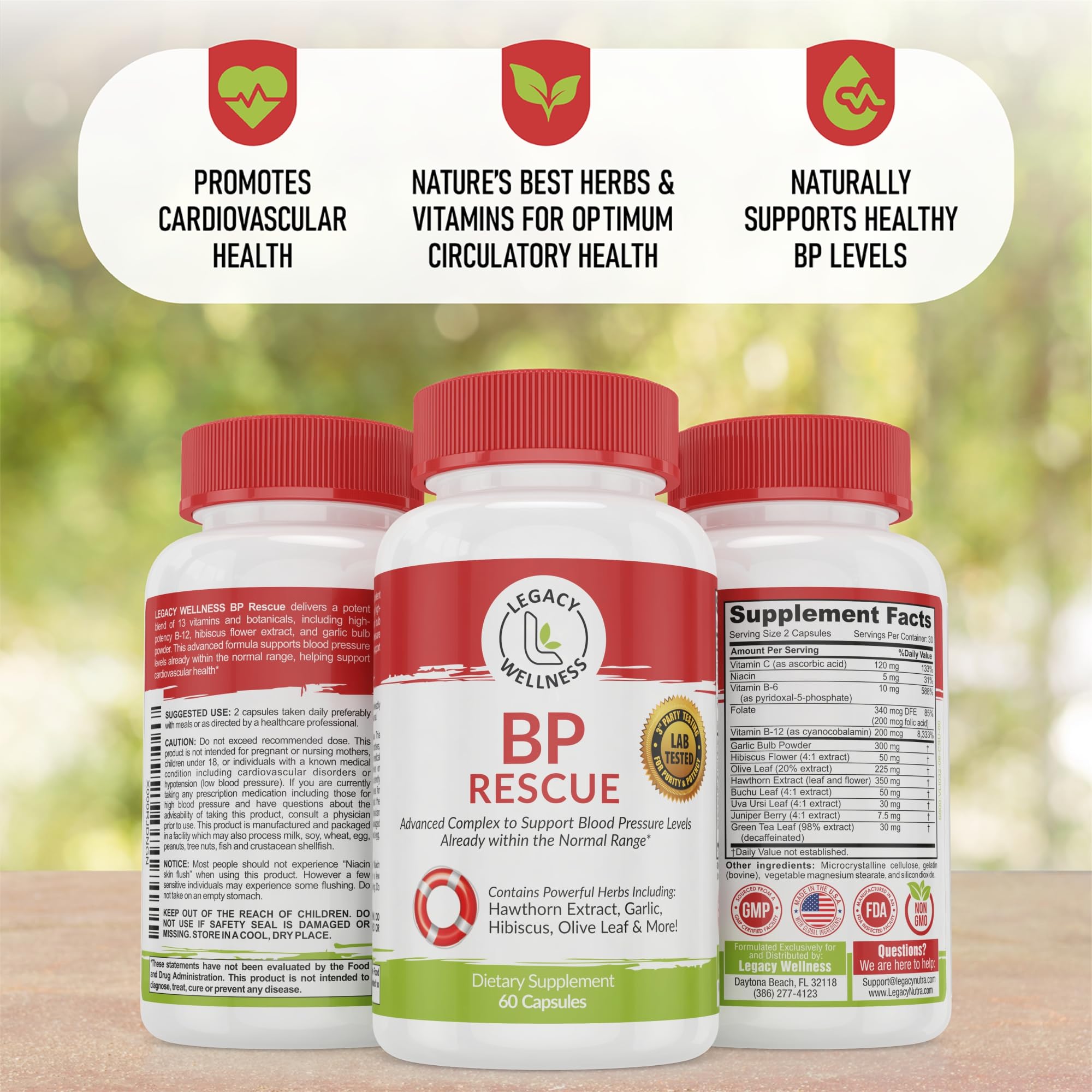 LegacyNutra BP RESCUE supplement bottle with measuring spoon