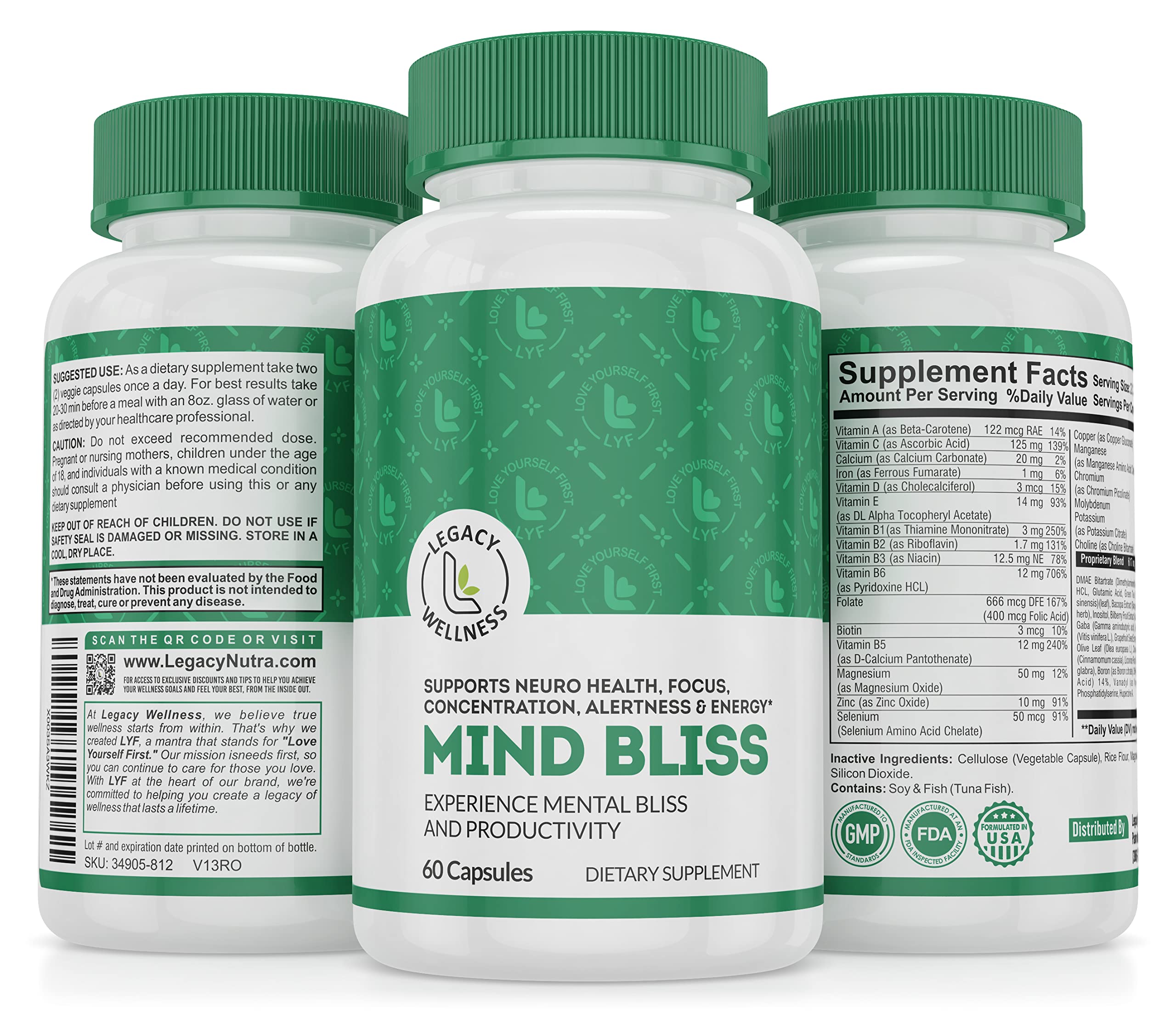 LegacyNutra MIND BLISS Brain Multivitamin 60 veggie capsules front view