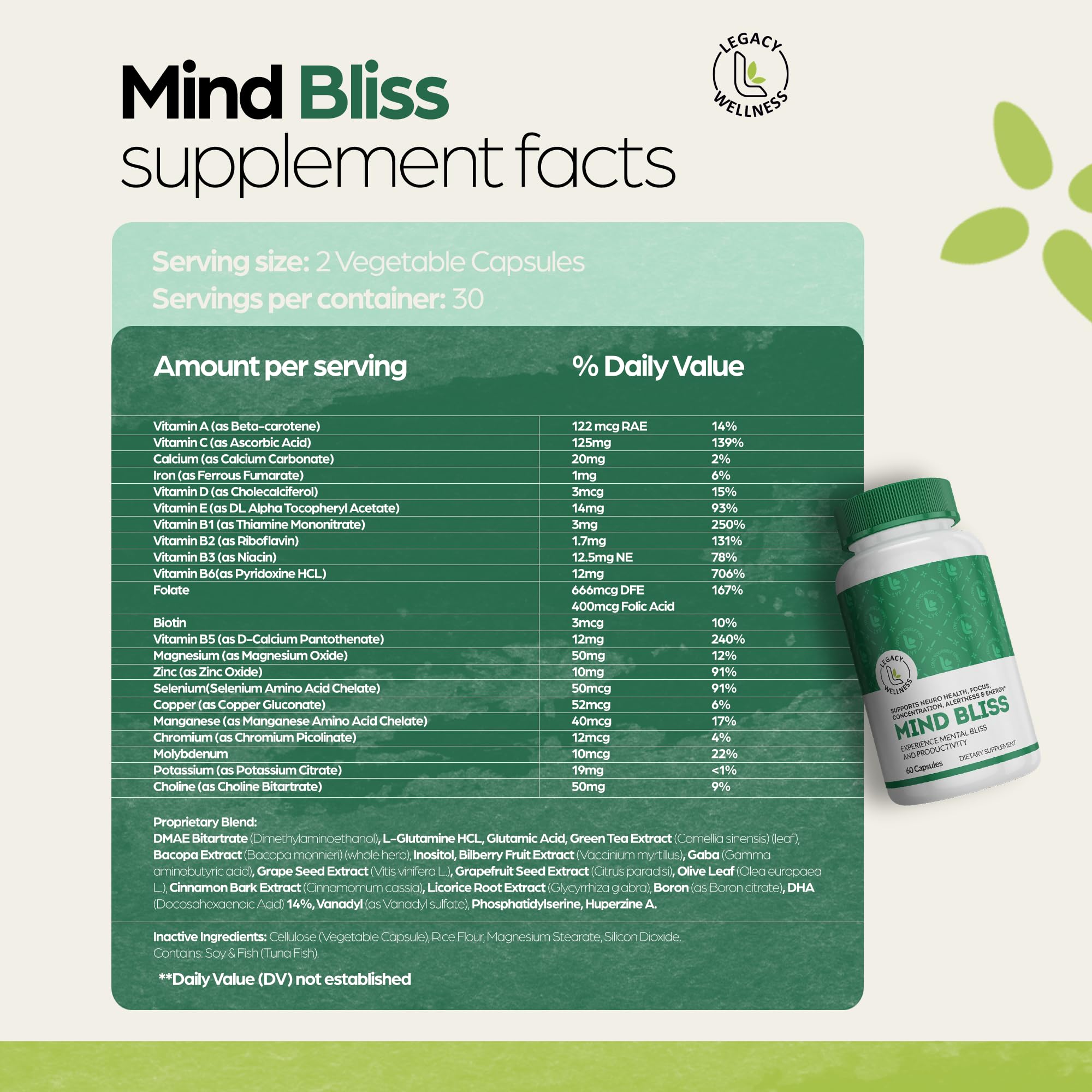 LegacyNutra MIND BLISS Brain Multivitamin bottle side view