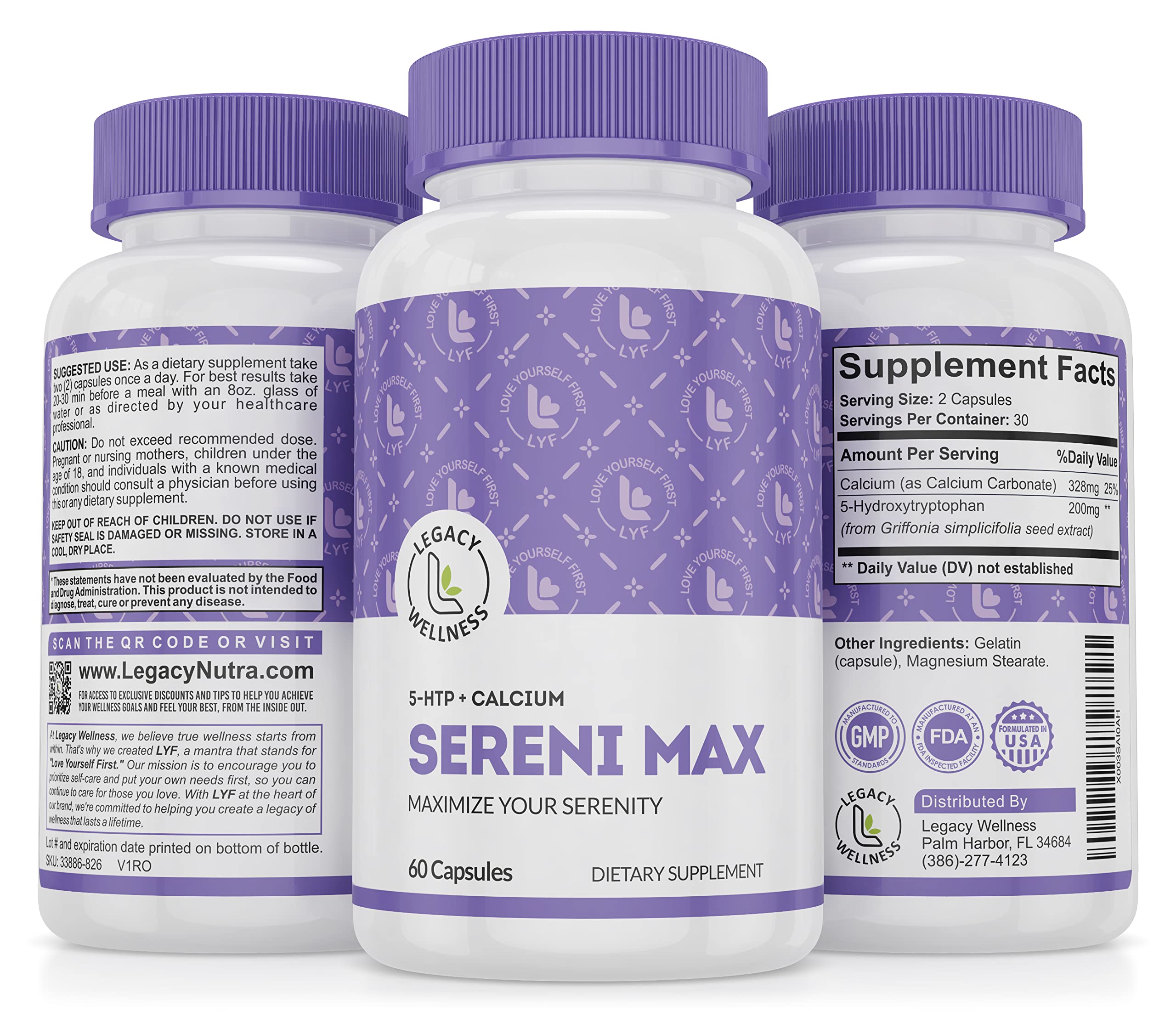 LegacyNutra SERINI-MAX 5-HTP supplement bottle front view