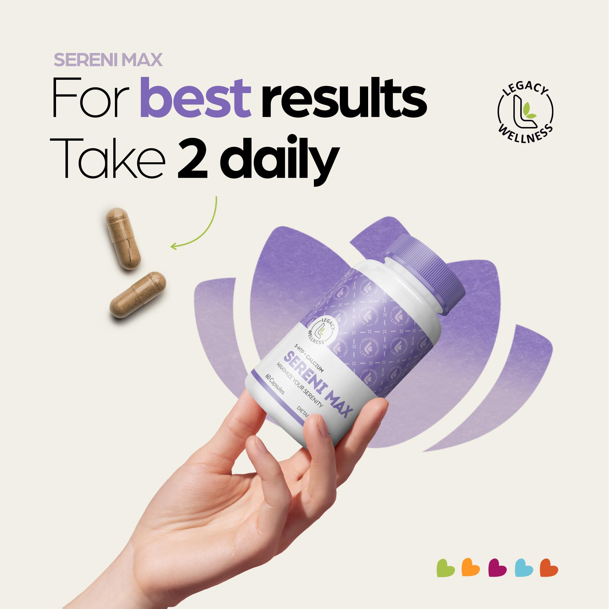 LegacyNutra SERINI-MAX 5-HTP supplement capsules close-up