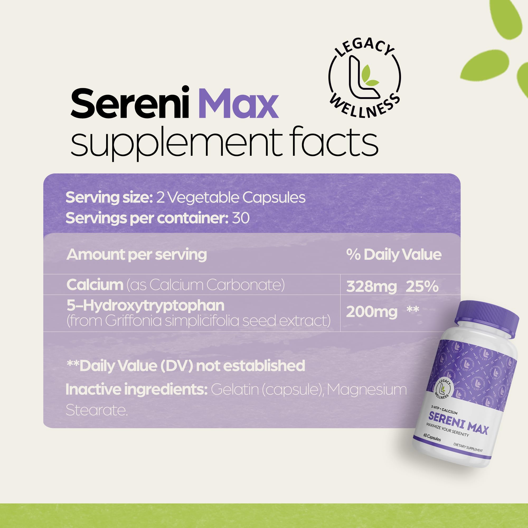 LegacyNutra SERINI-MAX 5-HTP supplement ingredients list