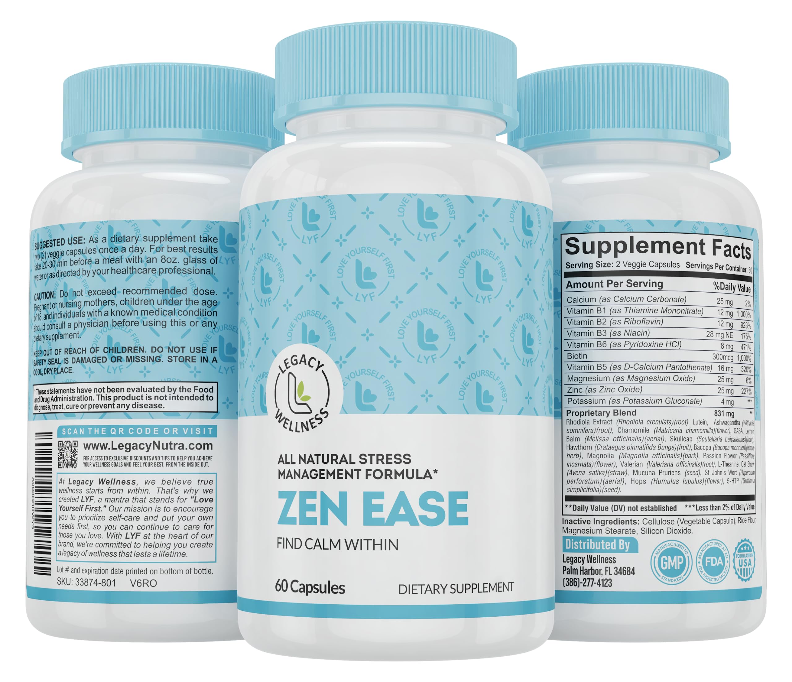 LegacyNutra ZEN EASE Calm Mind Support Supplement front view