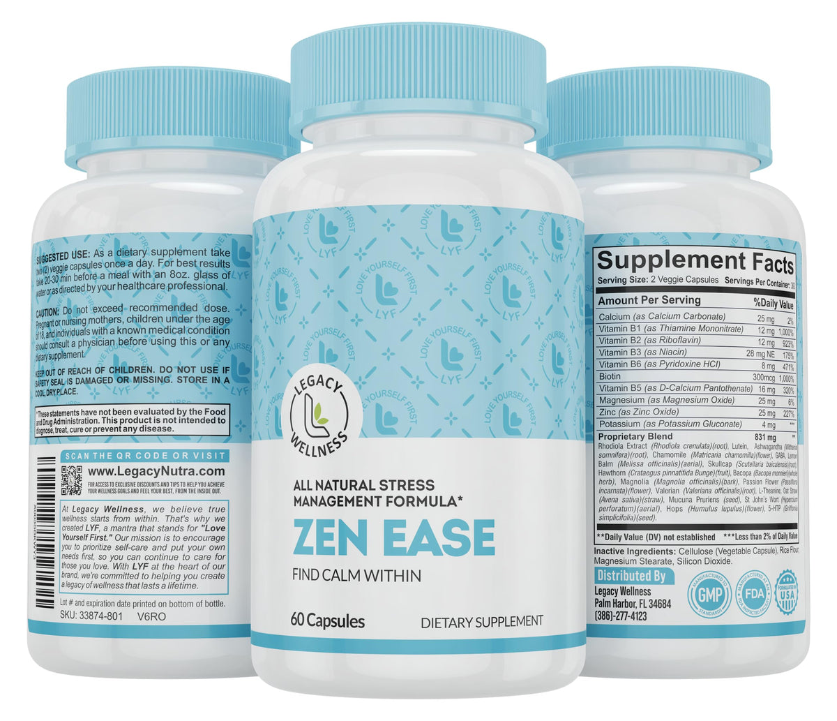LegacyNutra ZEN EASE Calm Mind Support Supplement front view
