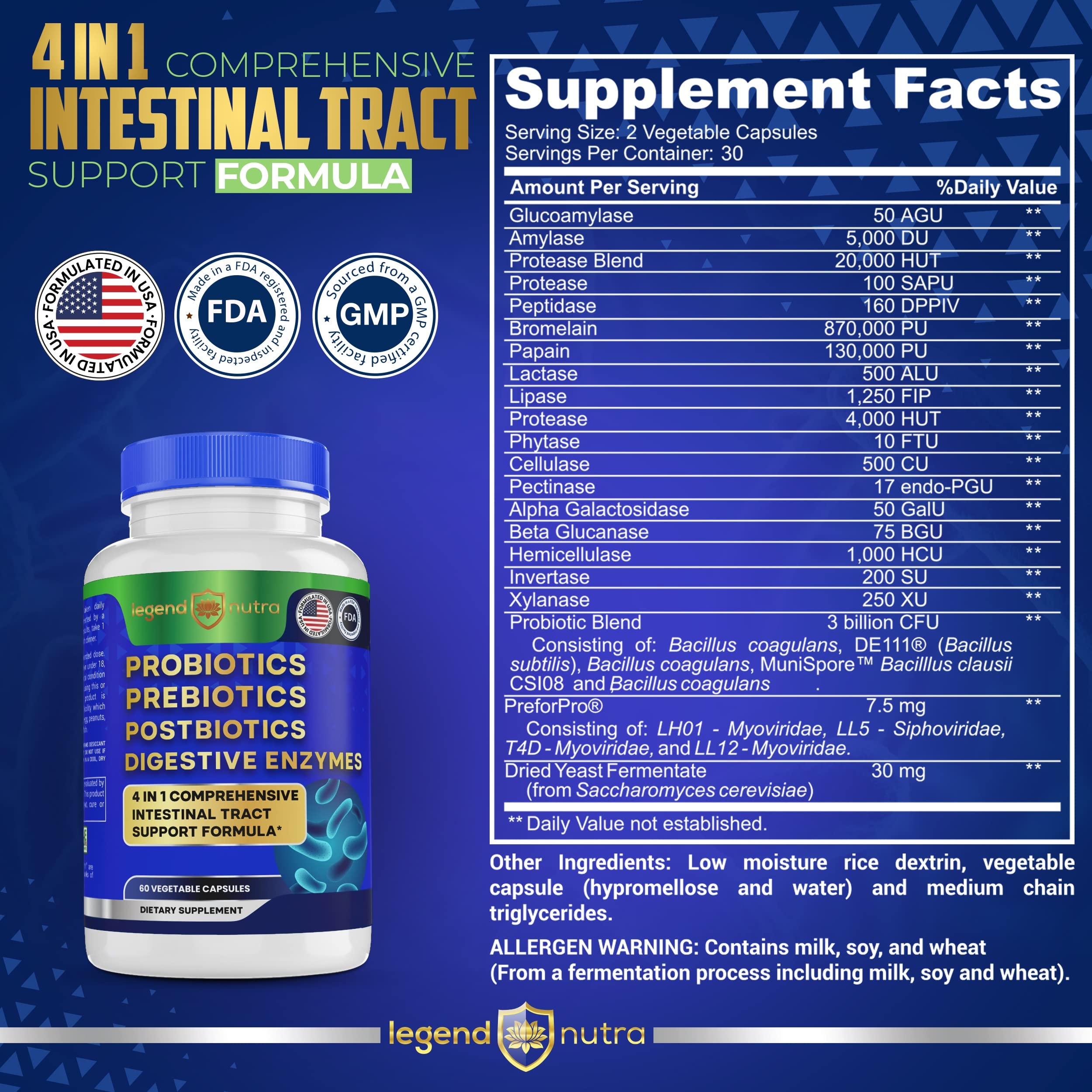 Legend Nutra Multi-Enzymes capsules on a wooden surface