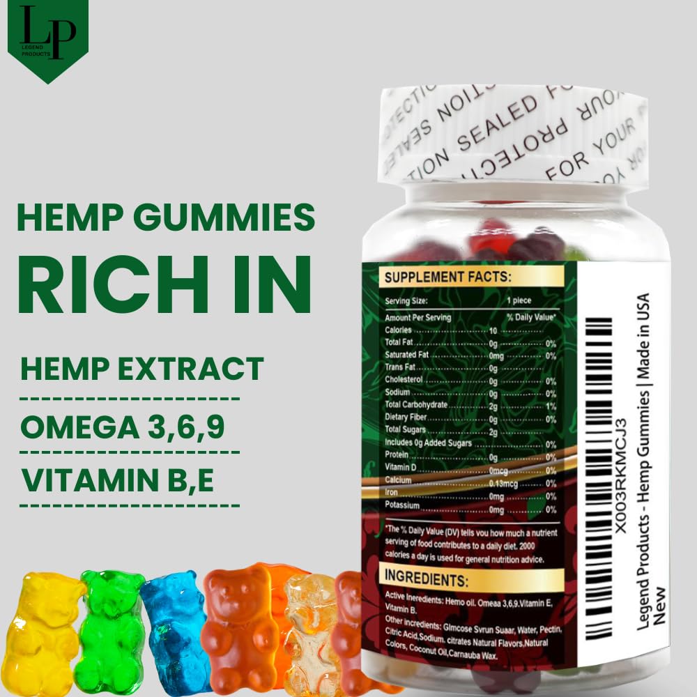 Legend Products Hemp Gummies 150g with Omega 3-6-9 ingredients list