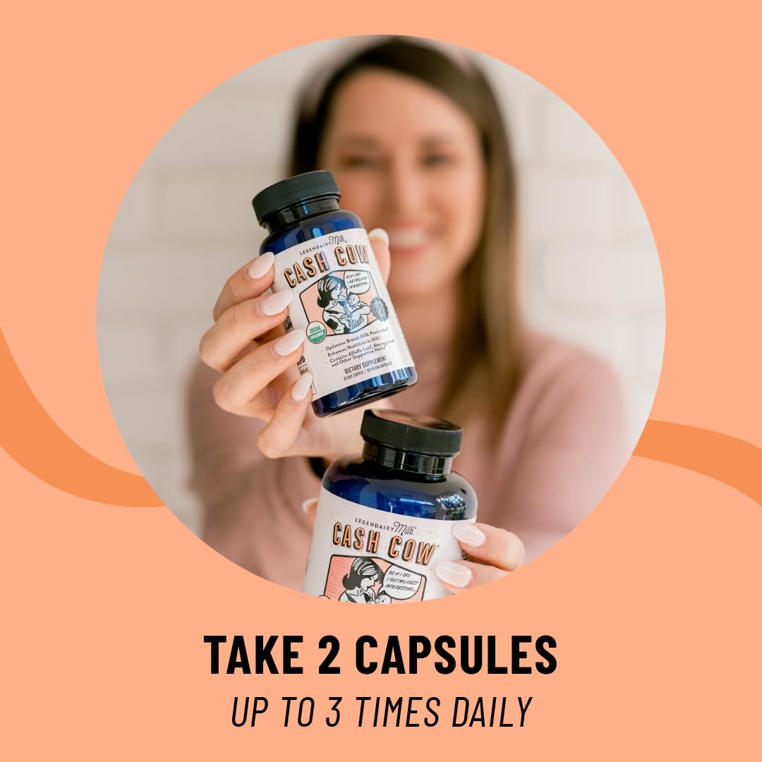 Legendairy Milk Cash Cow Lactation Supplement capsules in hand