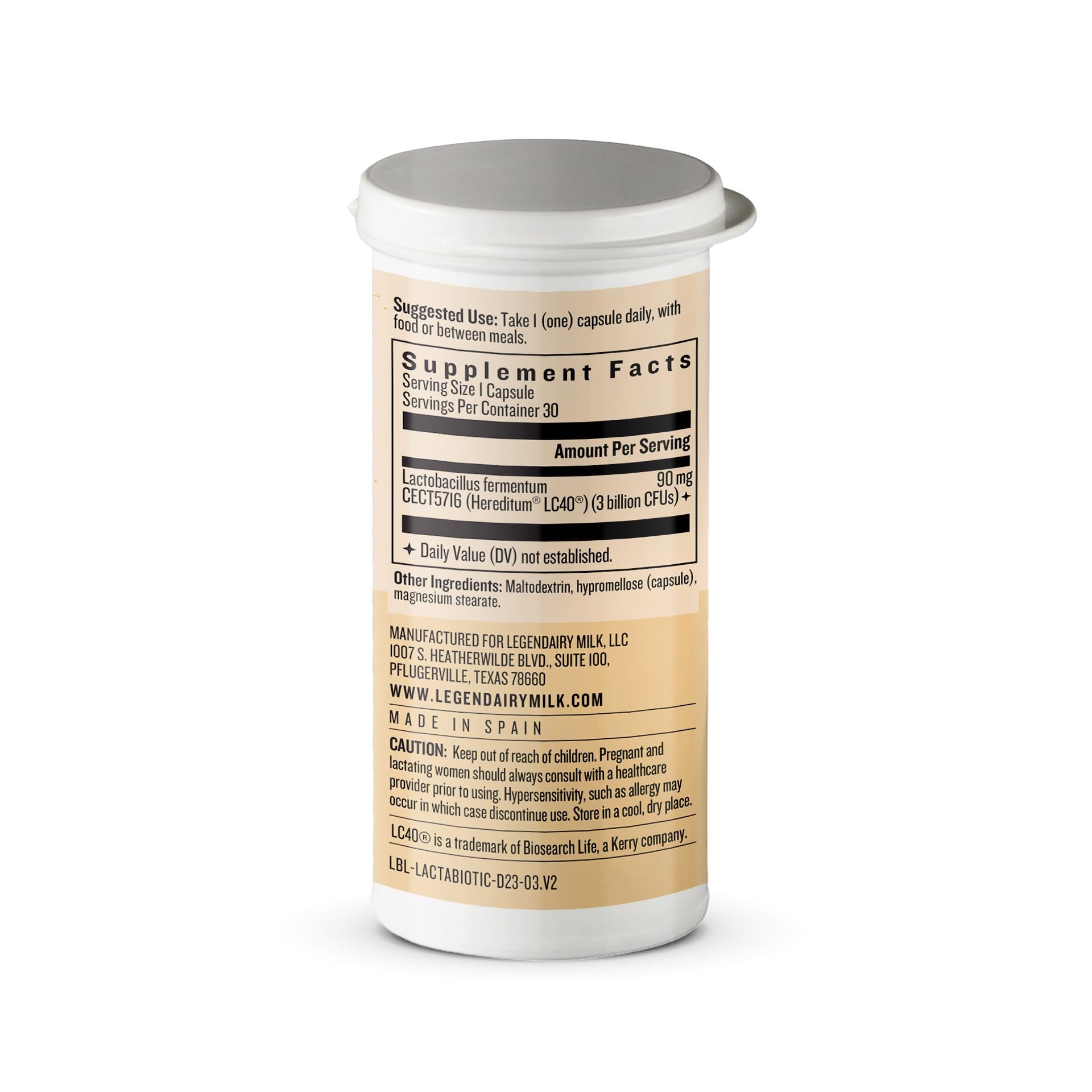 Legendairy Milk Lacta-Biotic Probiotic Supplement 32g back view