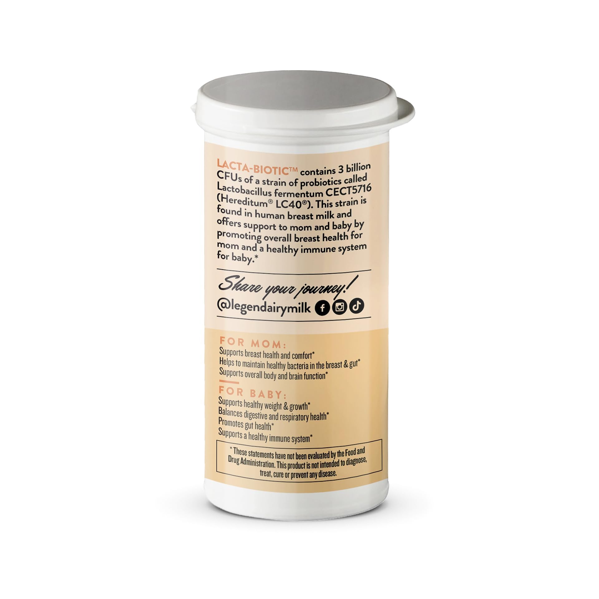 Legendairy Milk Lacta-Biotic Probiotic Supplement 32g side view