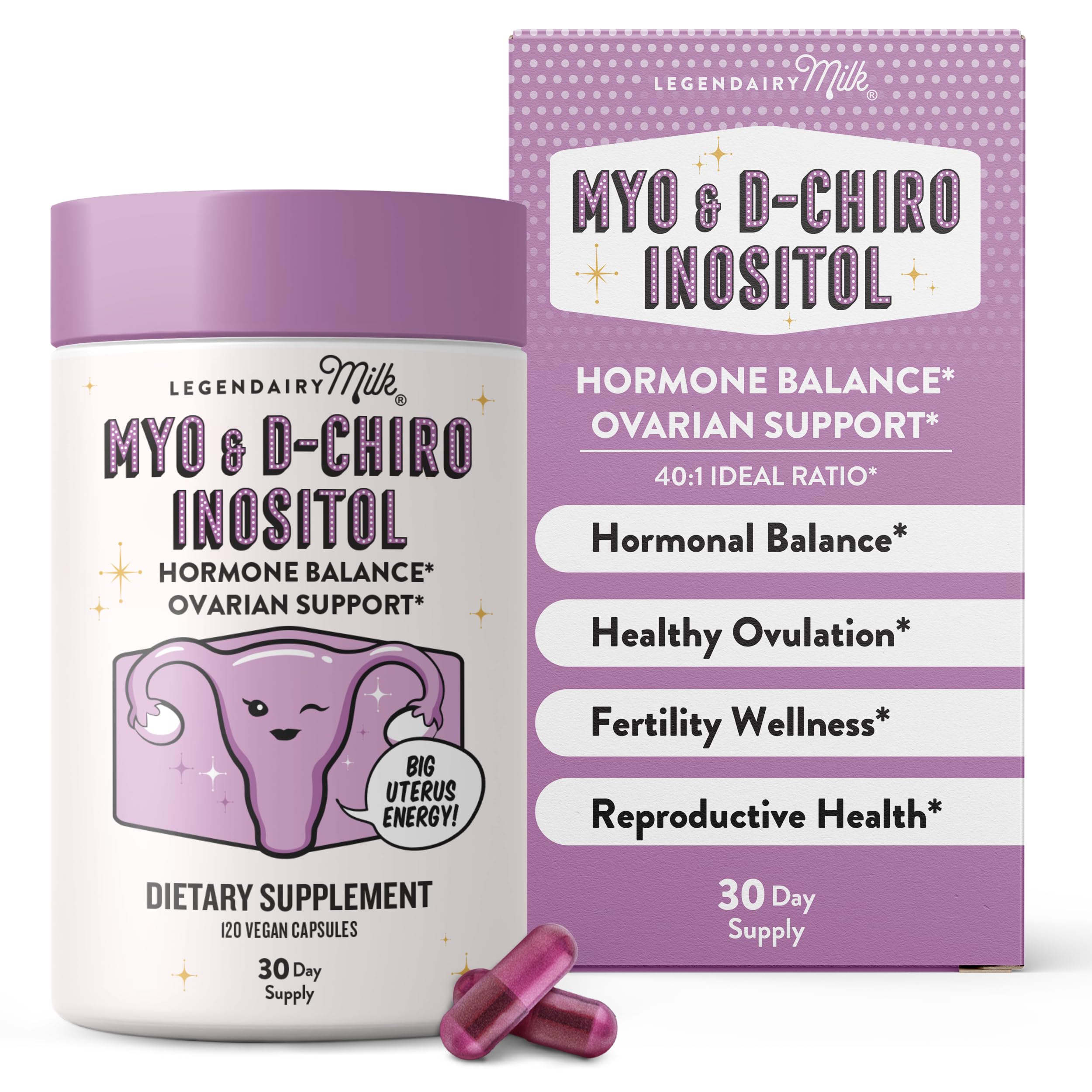 Legendairy Milk Myo & D-Chiro Inositol 2000mg vegan capsules front view